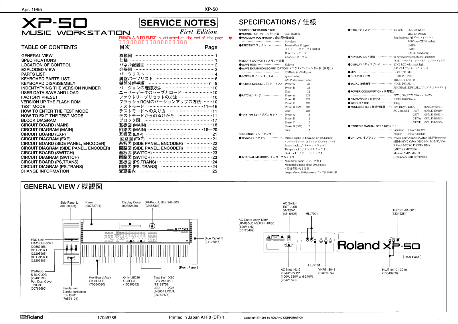 Roland XP-50 Service Notes