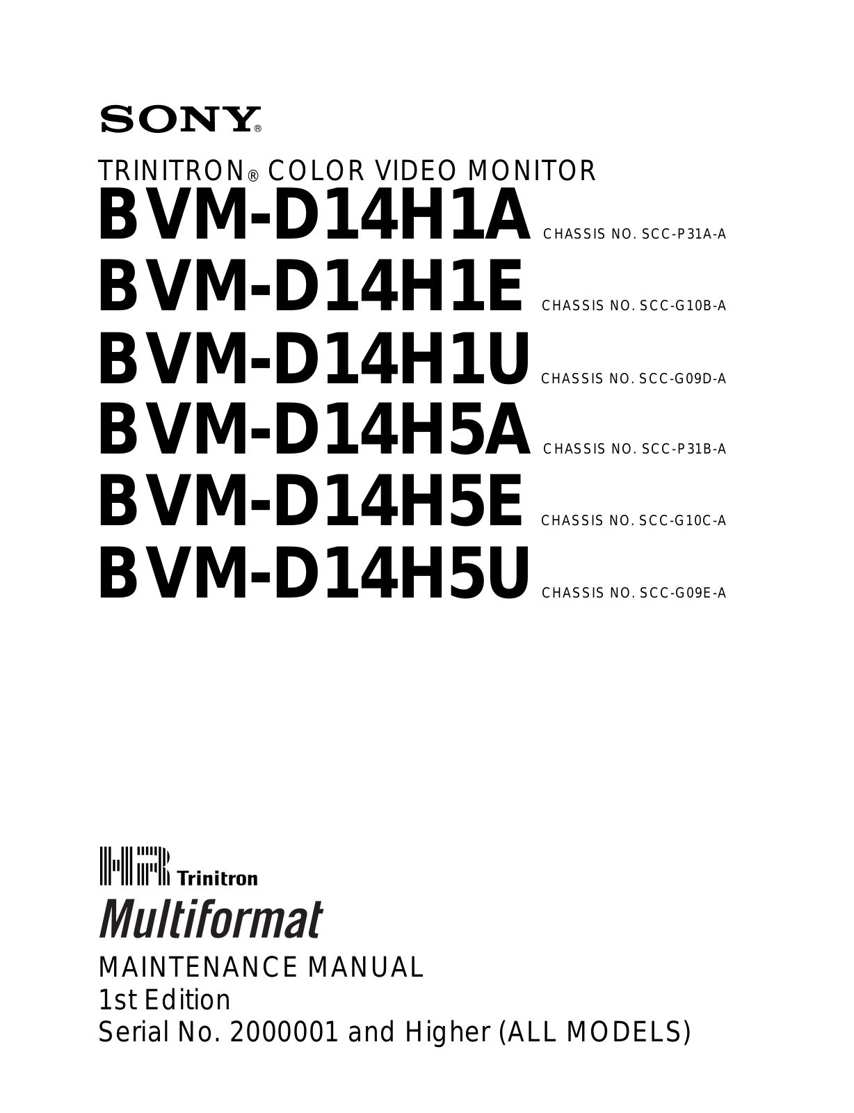 Sony BVM-D14H, BVM-D14H5 Maintenance Manual