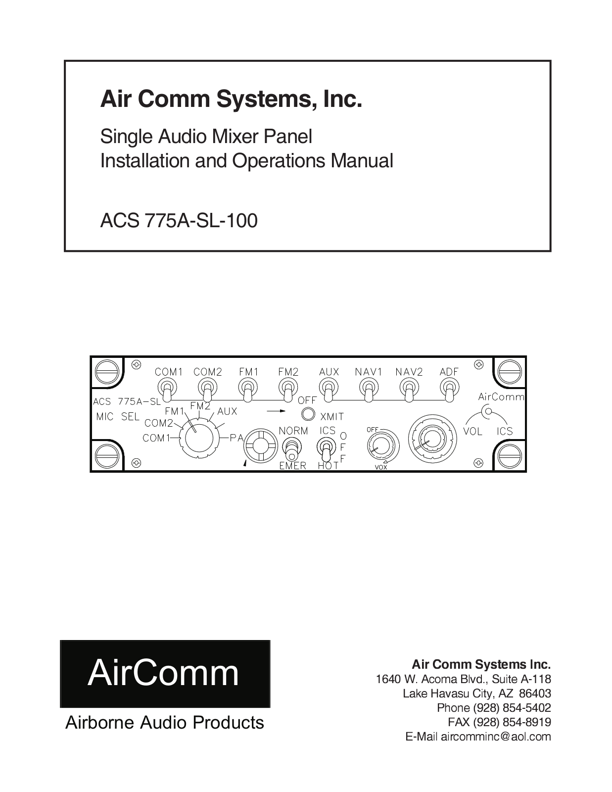 Air Comm Systems ACS 775ASL-100 Installation and Operations Manual