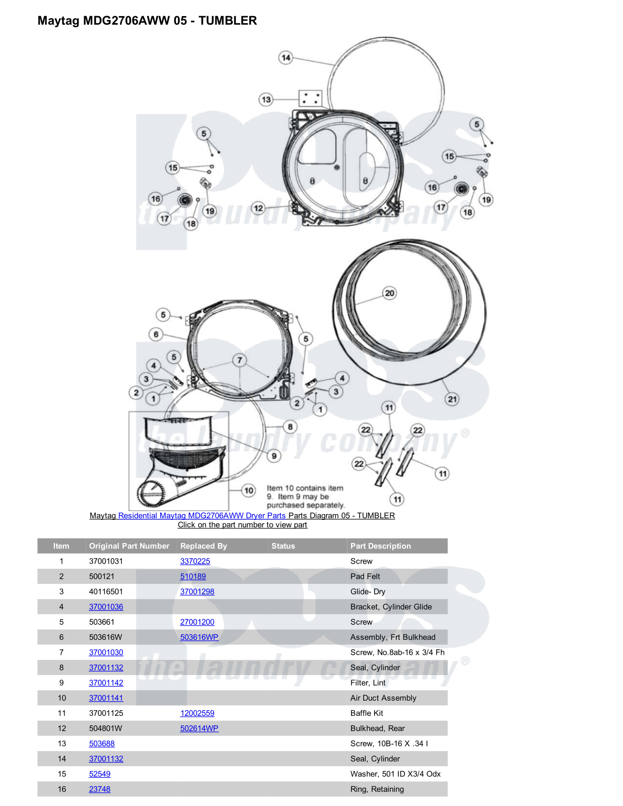 Maytag MDG2706AWW Parts Diagram