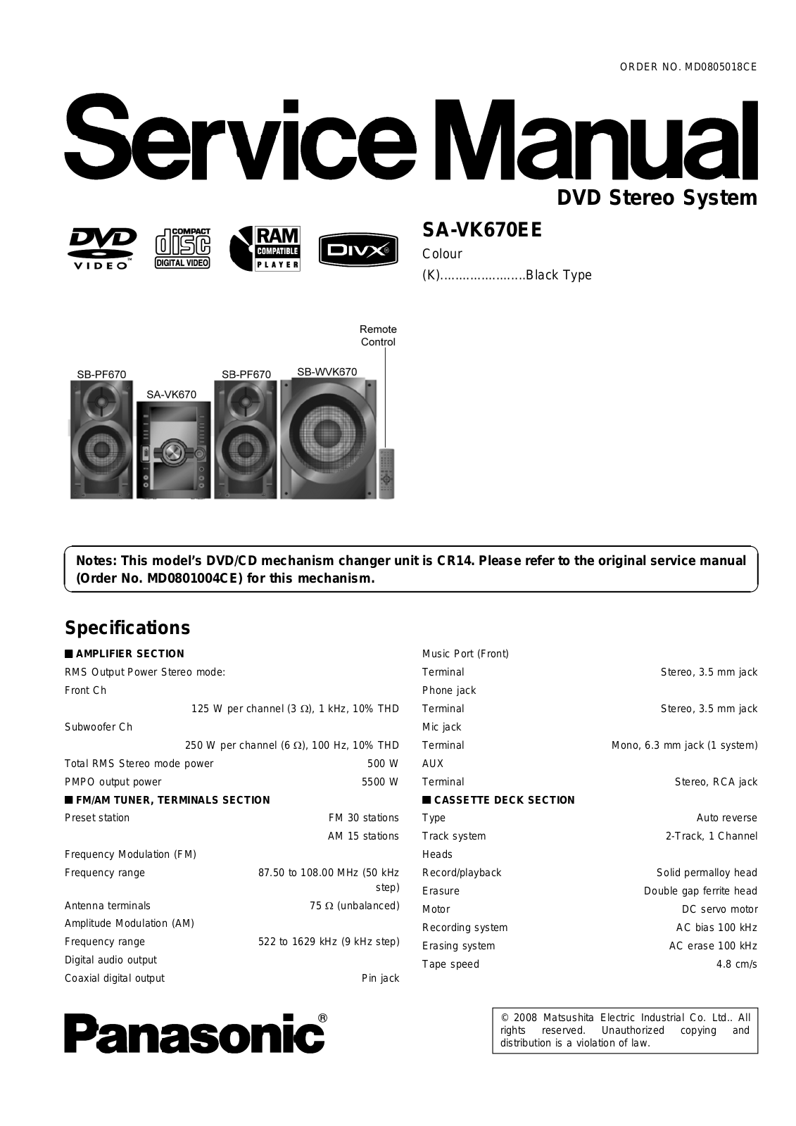 Panasonic SA-VK670EE Service Manual