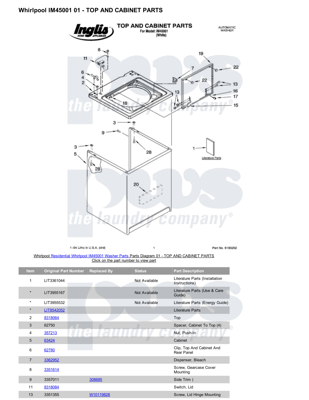 Whirlpool IM45001 Parts Diagram