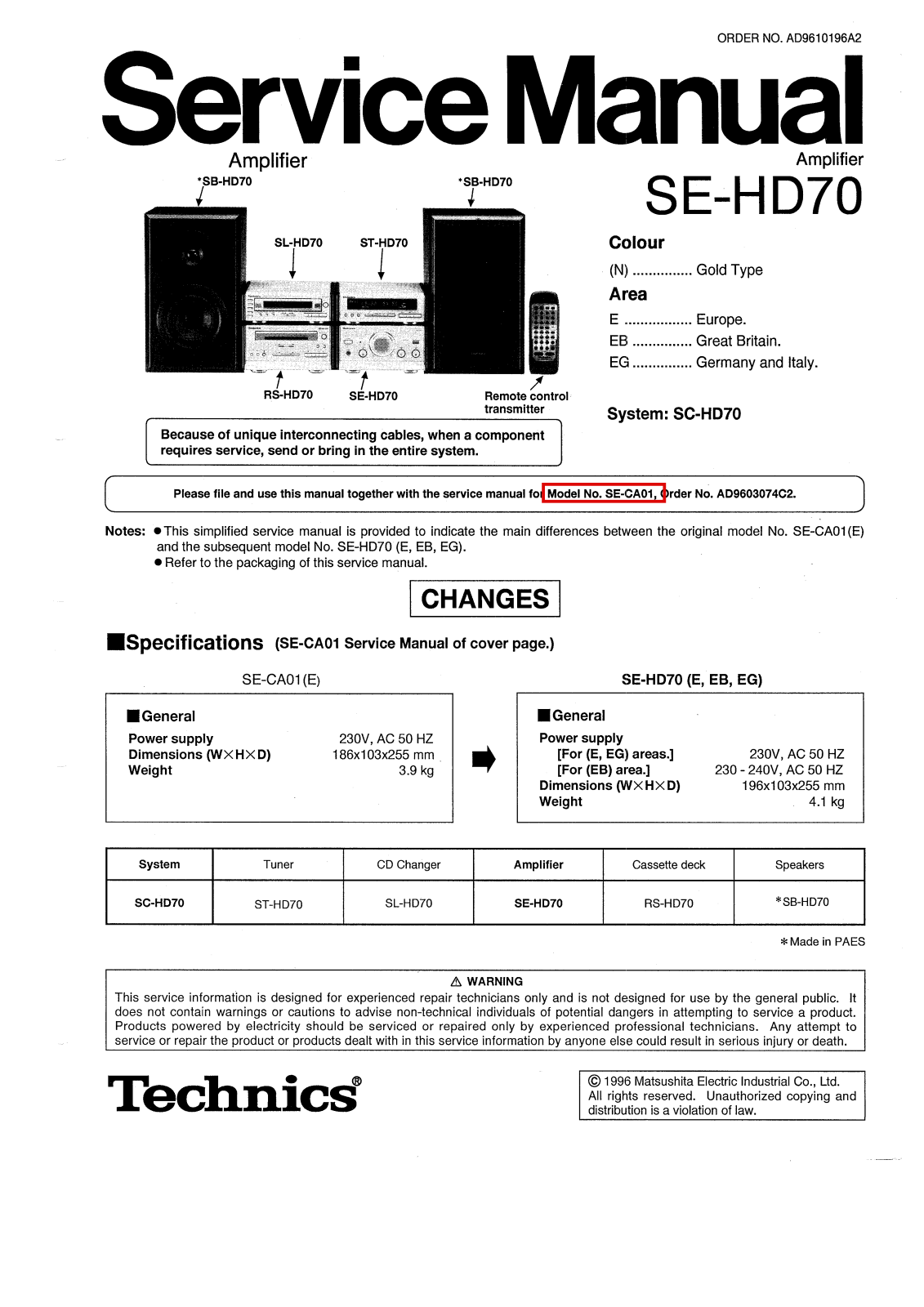 Technics SEHD-70 Service manual