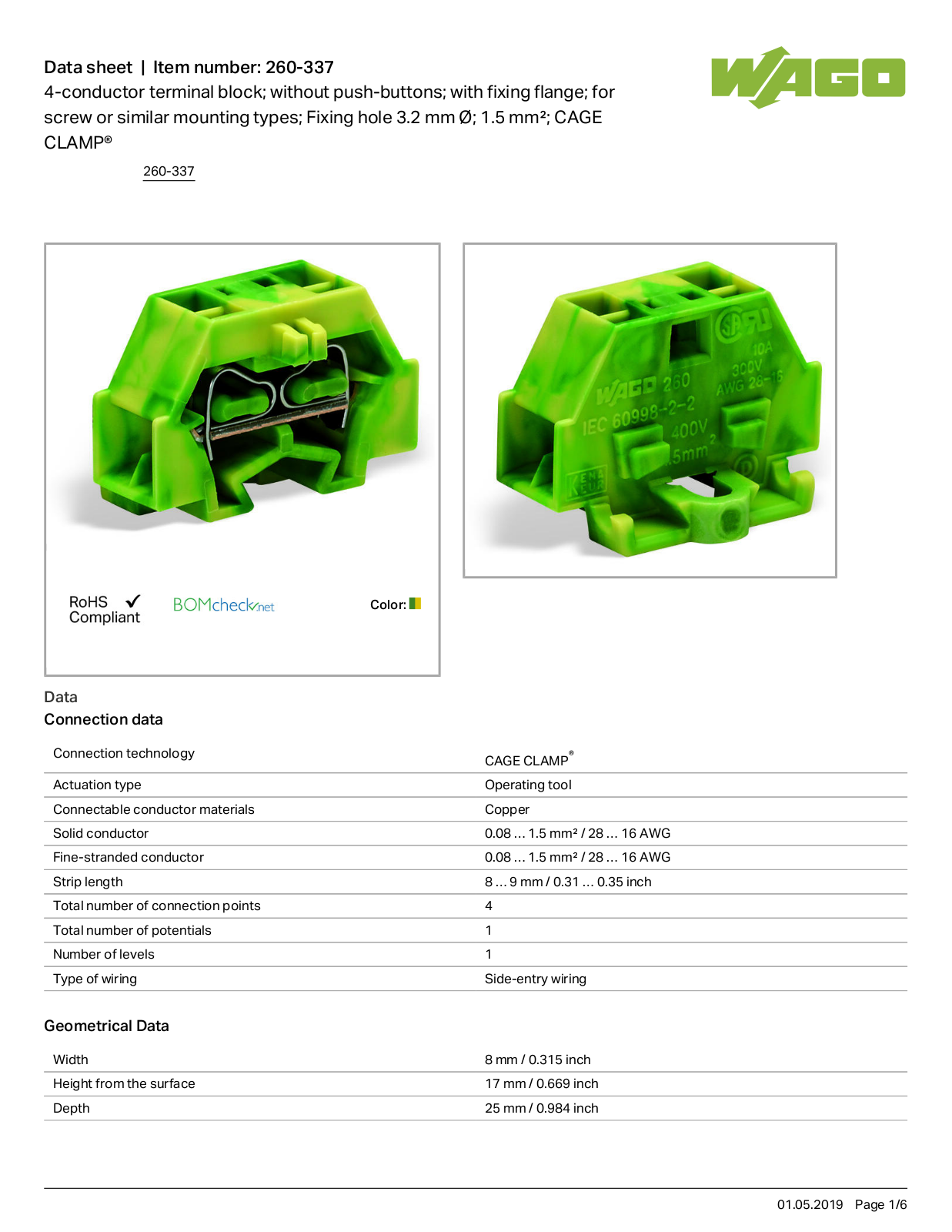 Wago 260-337 Data Sheet