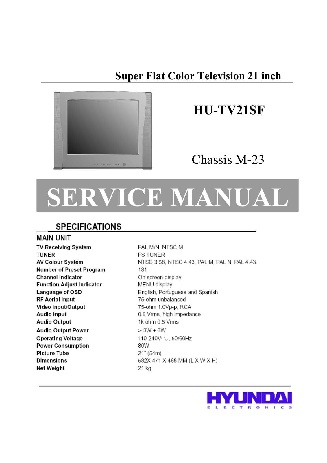 Hyundai HU-TV21SF schematic