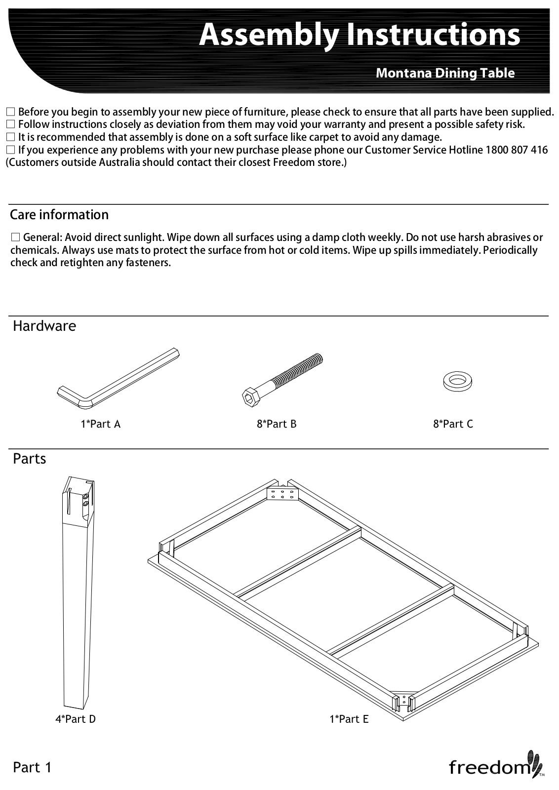 Freedom Montana Dining Table Assembly Instruction