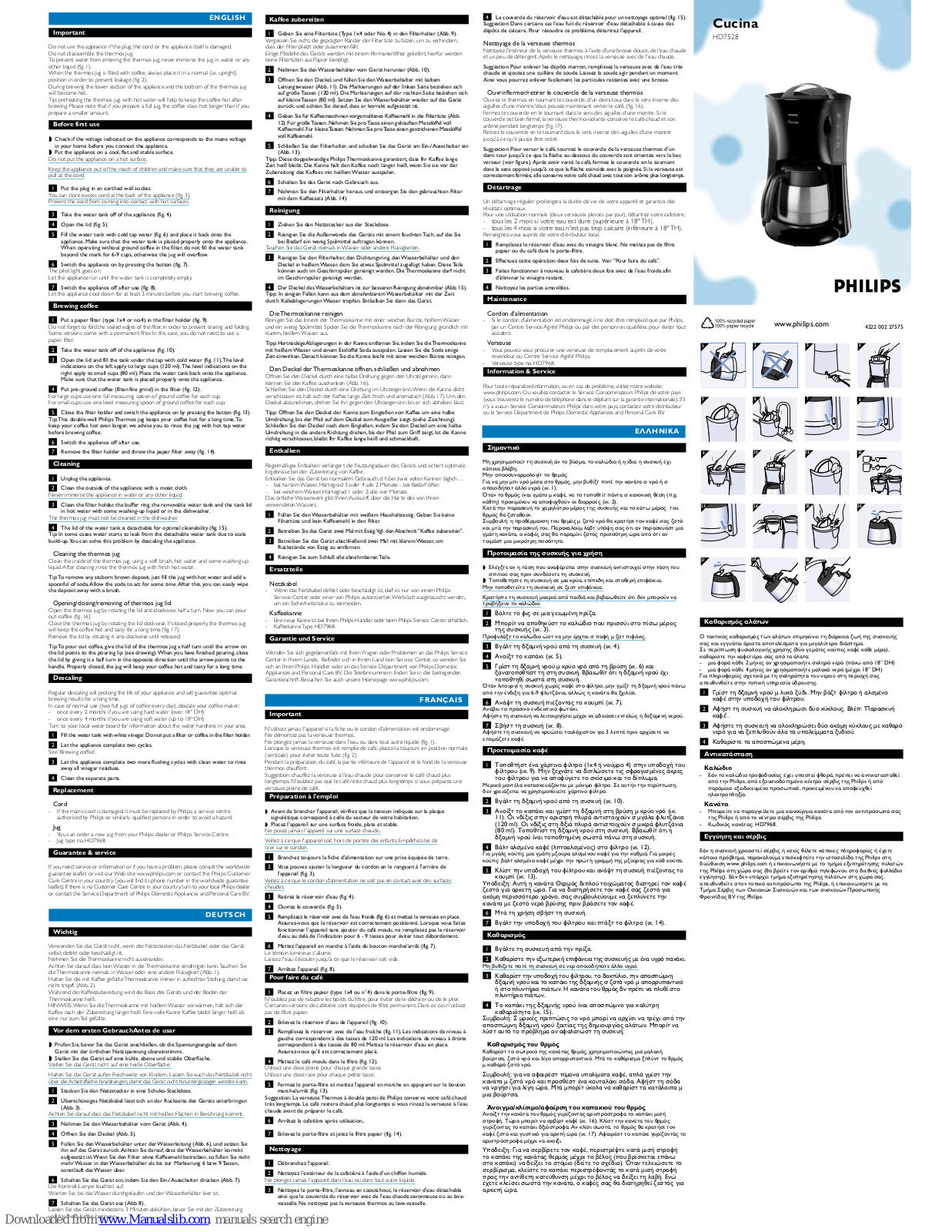 Philips Cucina HD7528/20, Cucina HD7528/60, Cucina HD7528 User Manual