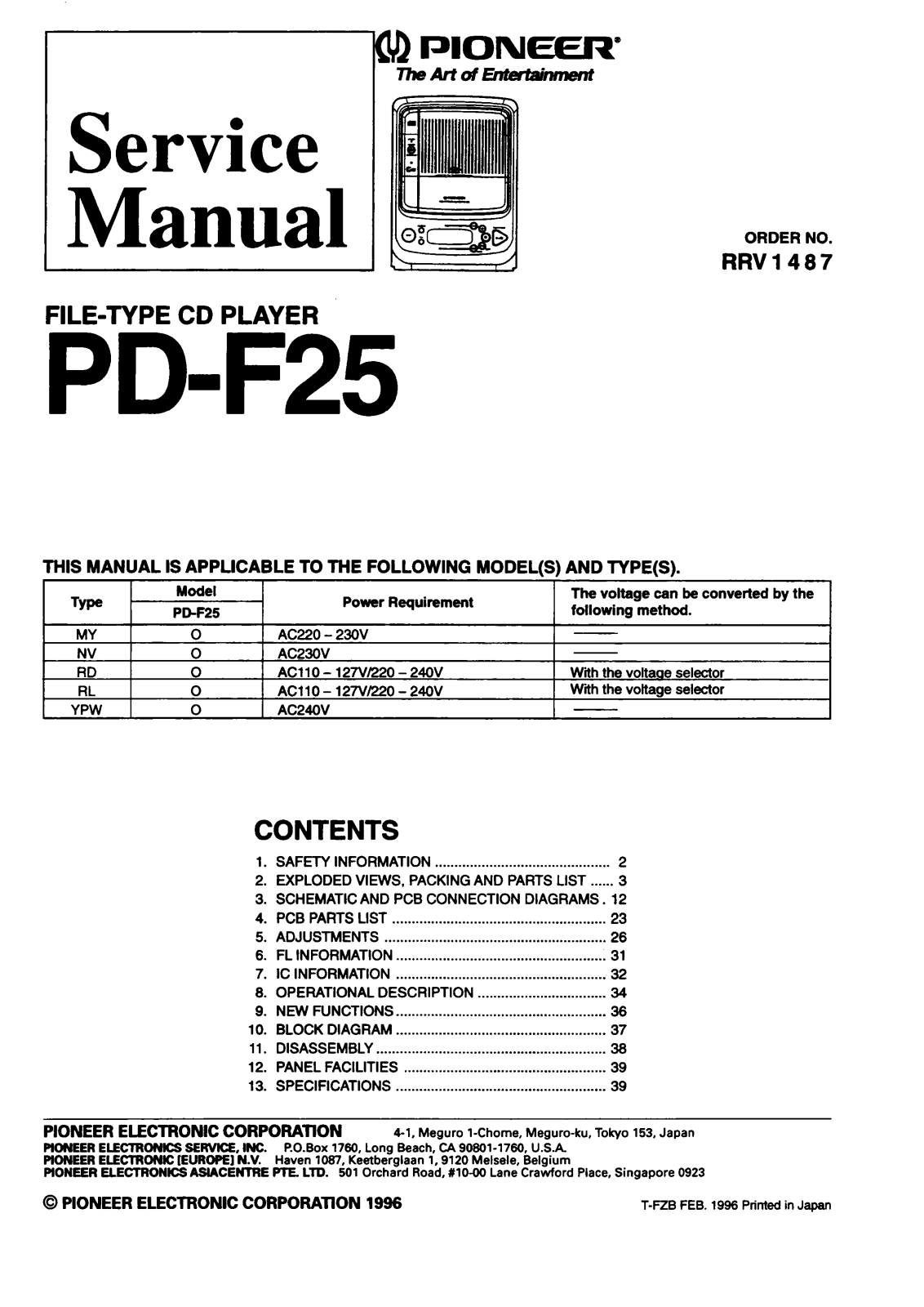 Pioneer PDF-25 Service manual