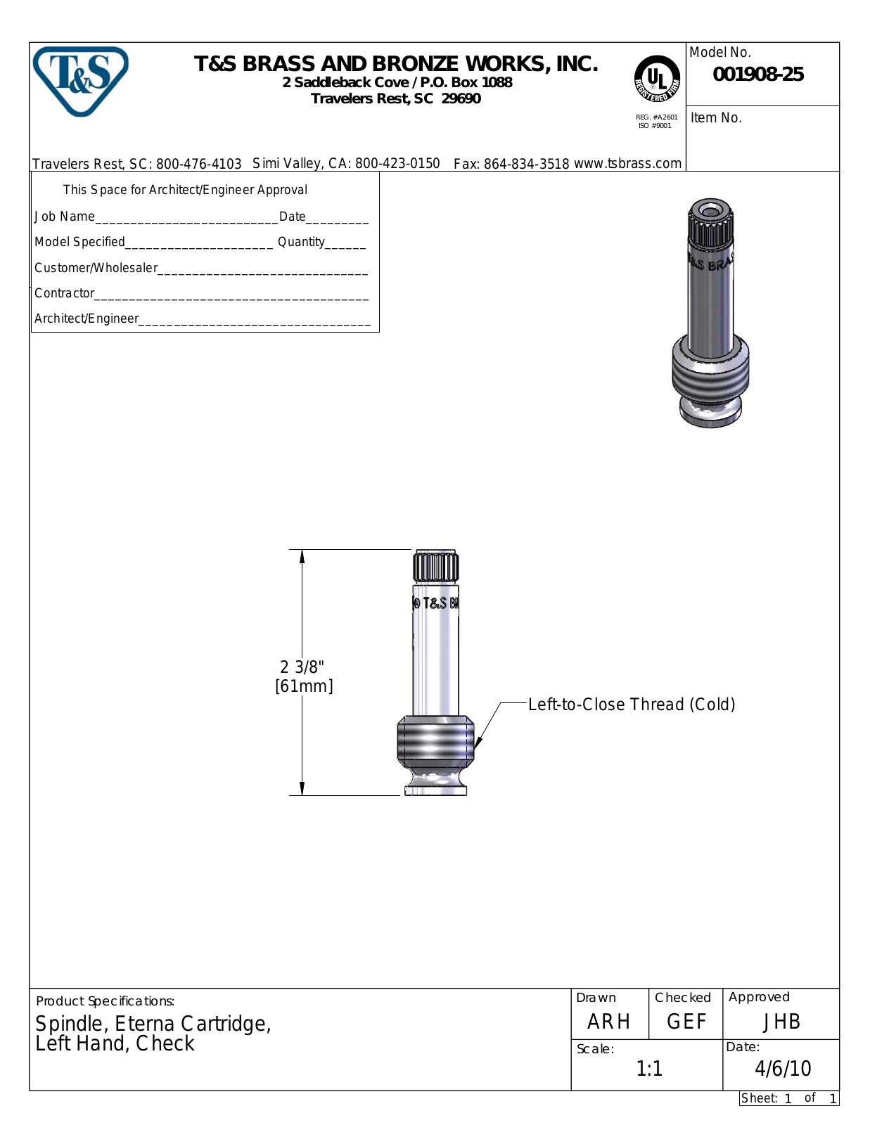 T&S Brass 001908-25 User Manual