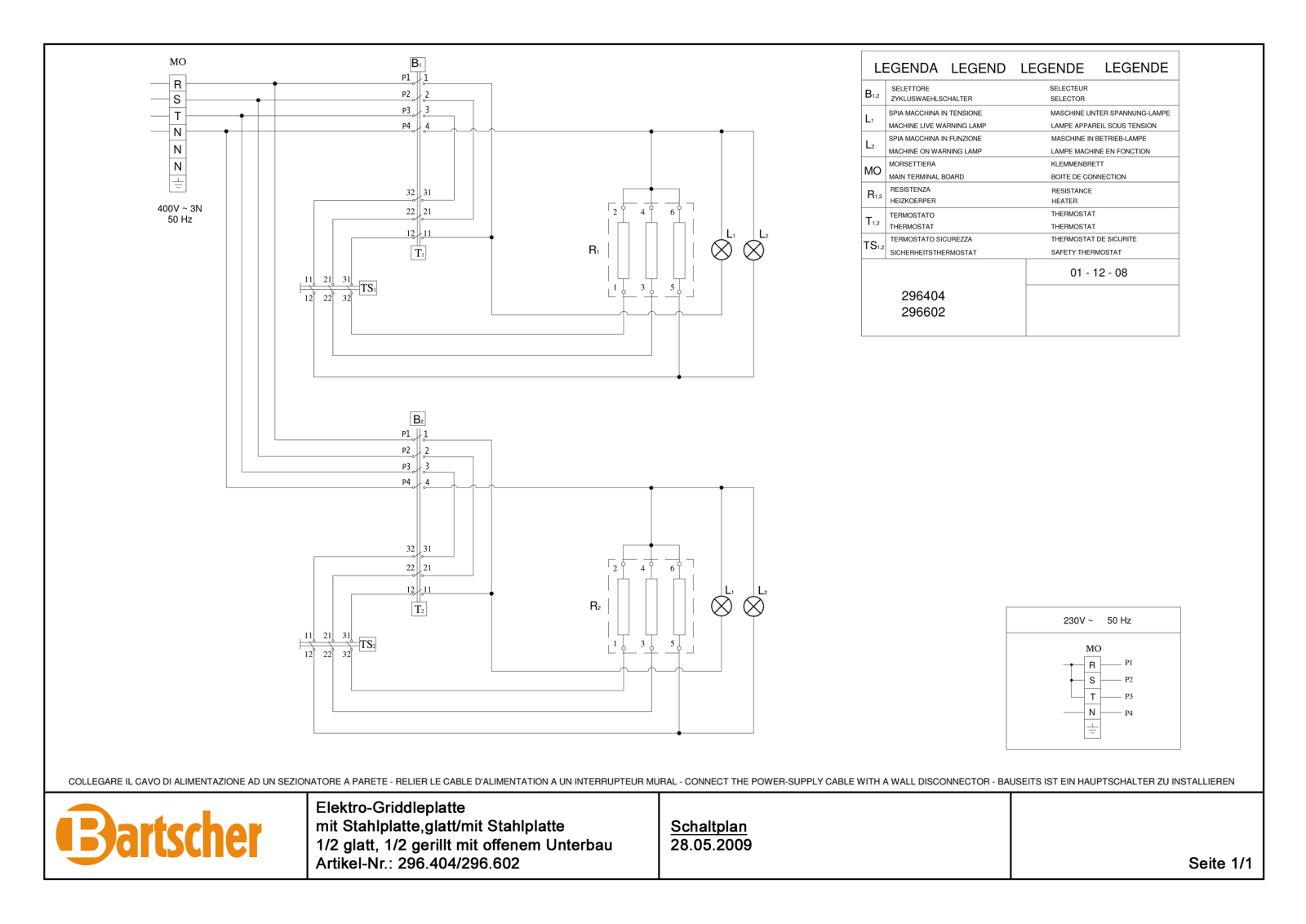 Bartscher 296404, 296602 Schematics