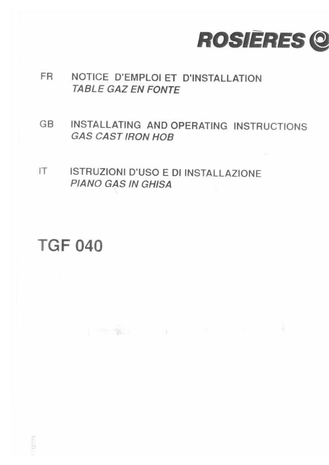 Rosieres TGF 040 User Manual