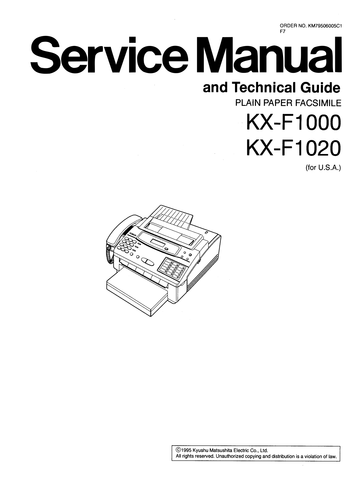 Panasonic kx-f1000, kx-f1020 Service Manual