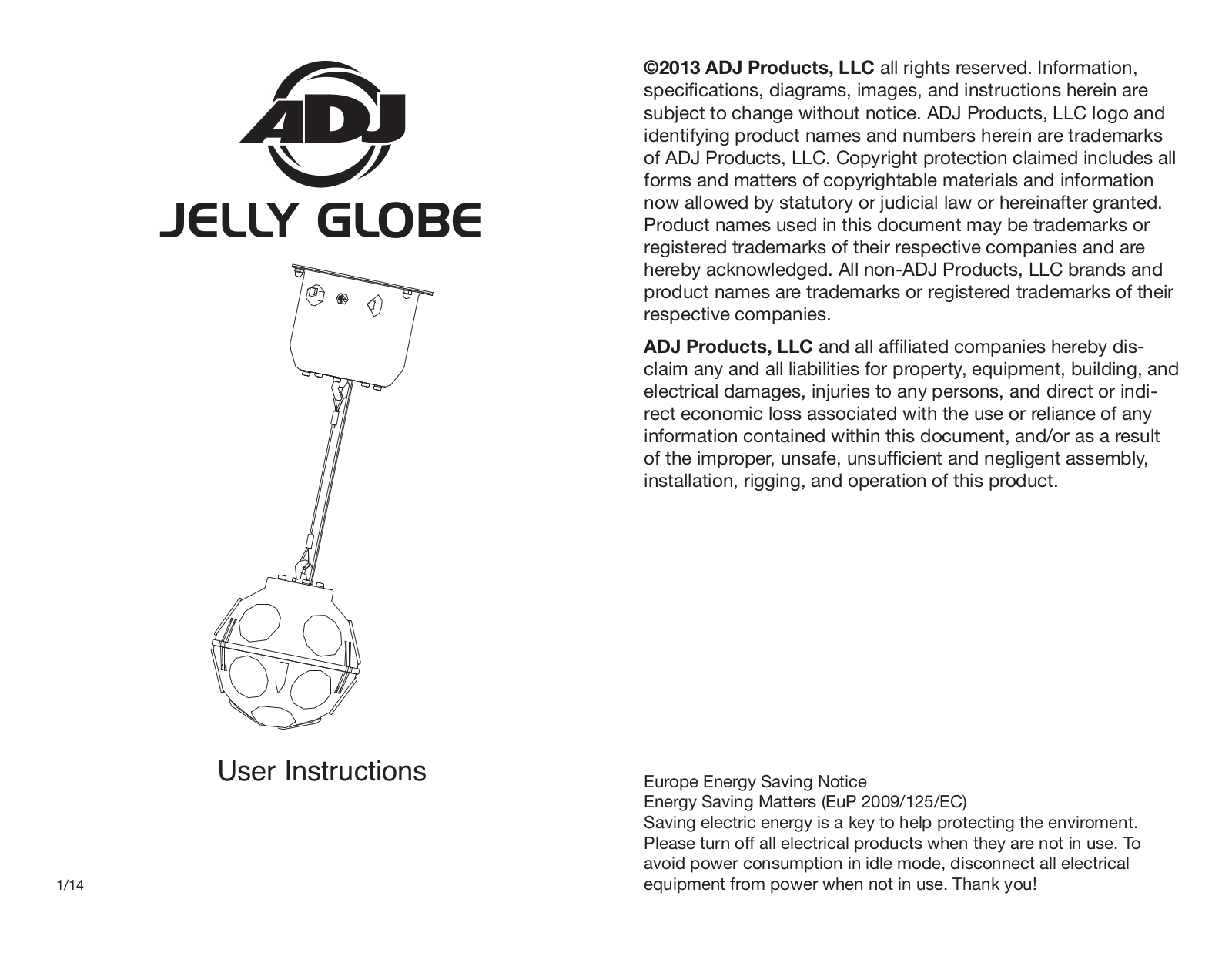 ADJ Jelly Globe User Instructions