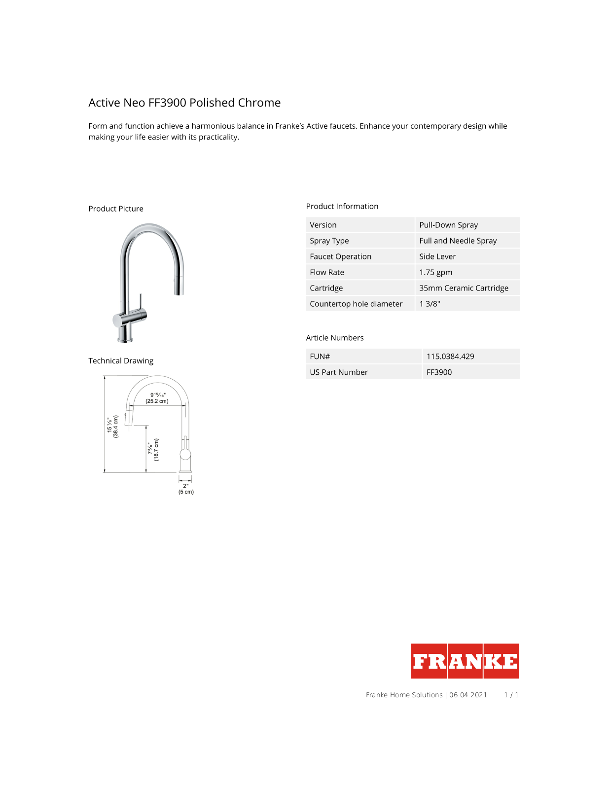 Franke FF3900 Factsheet