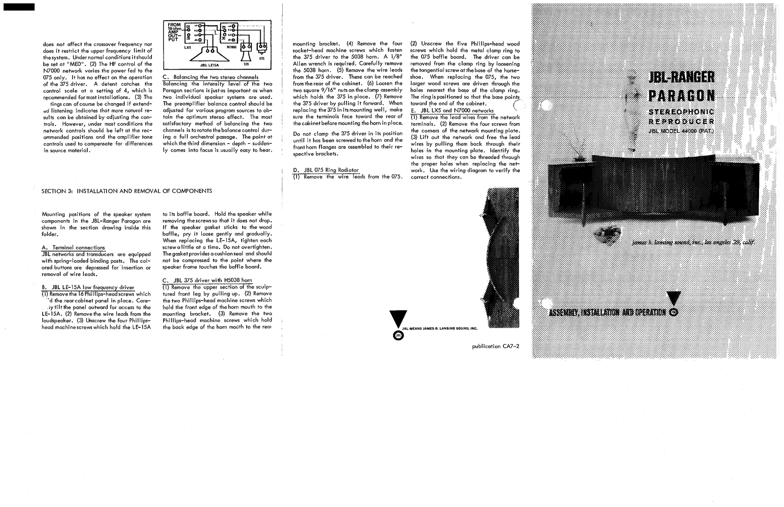 JBL RANGER PARAGON User Manual