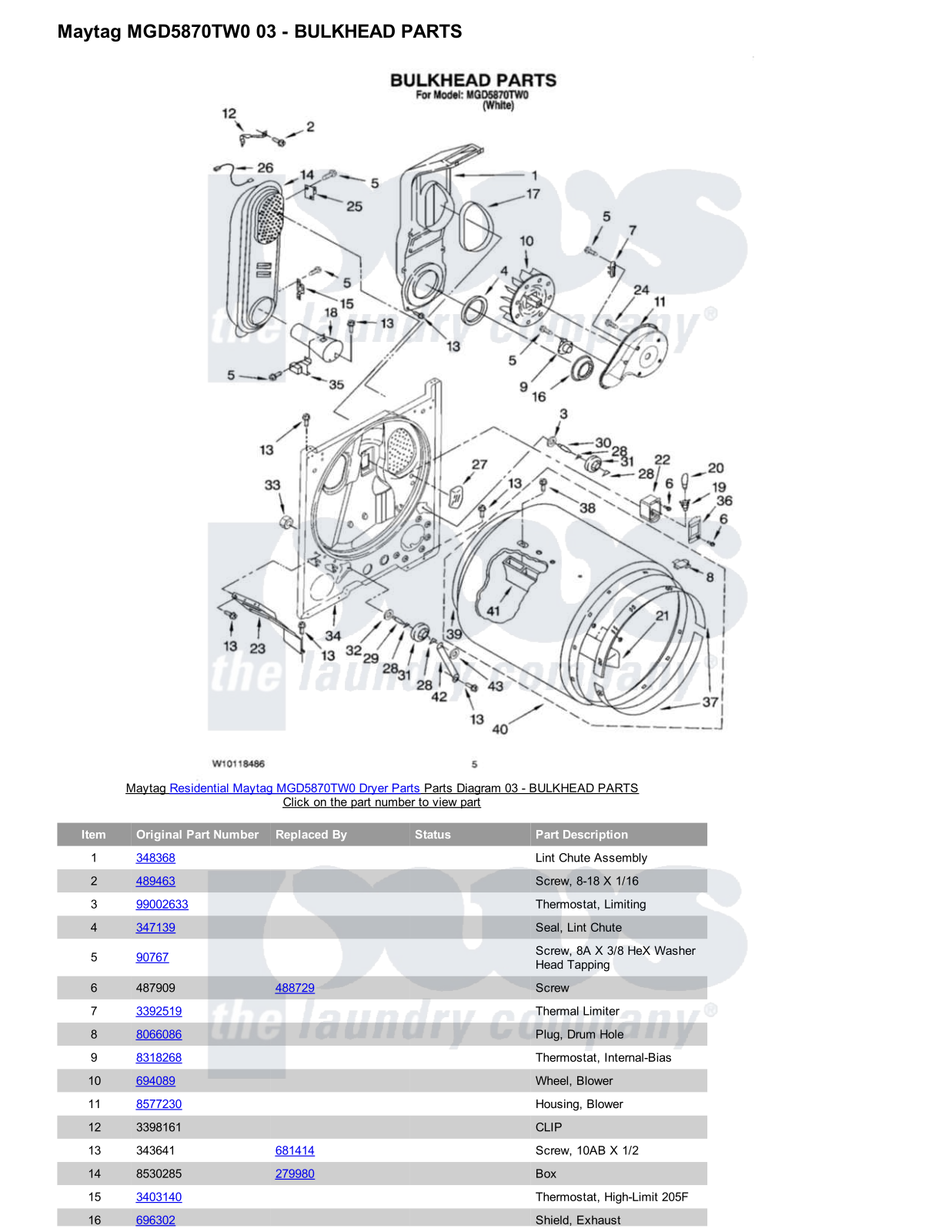 Maytag MGD5870TW0 Parts Diagram