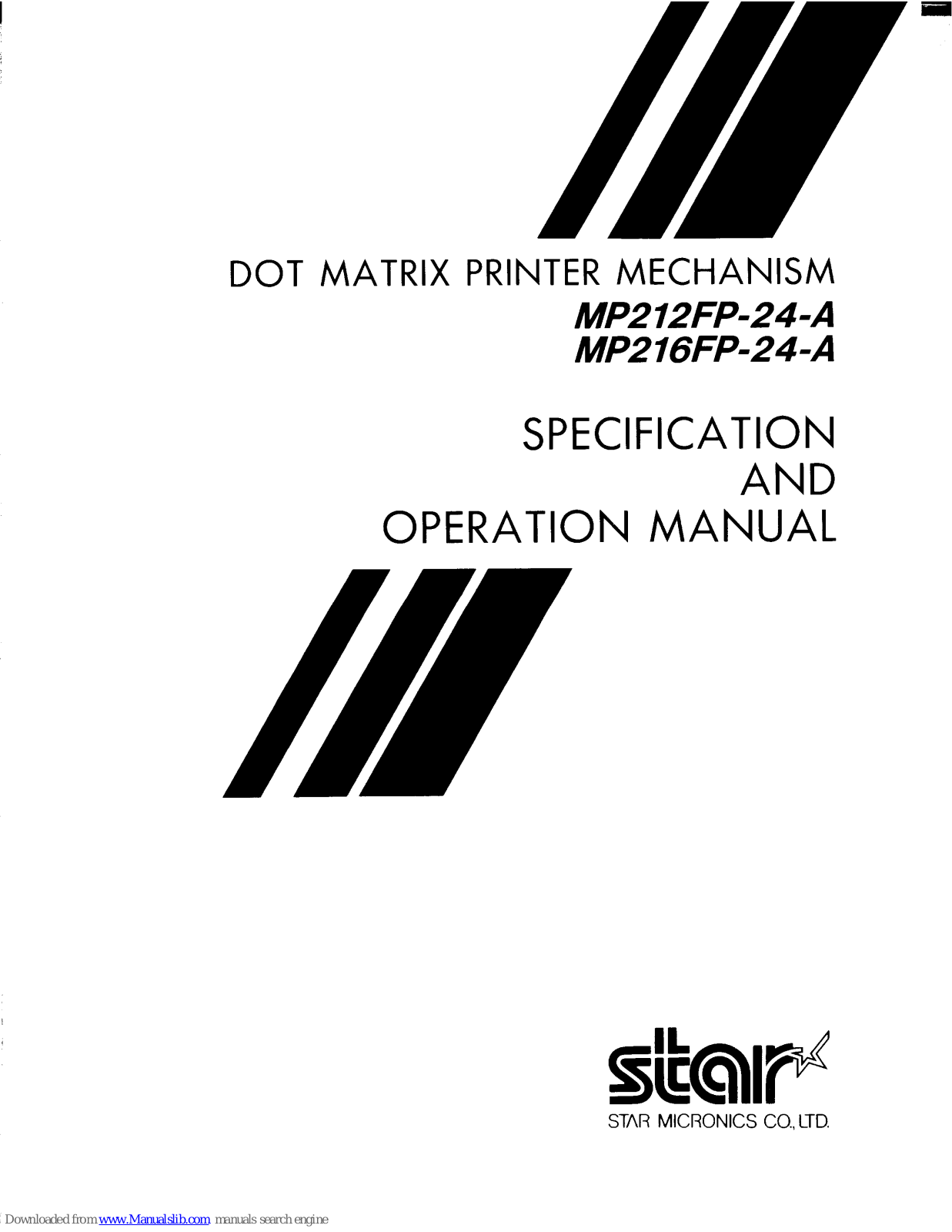Star MP212FP-24-A, MP216FP-24-A Specification And Operating Instructions - ManualMachine.com