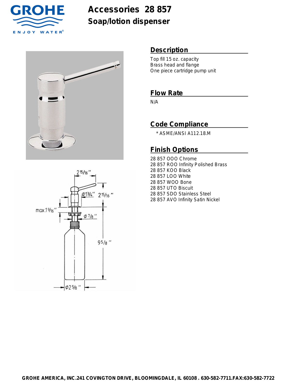 GROHE 28 857 OOO, 28 857 ROO, 28 857 KOO, 28 857 LOO, 28 857 WOO Specifications