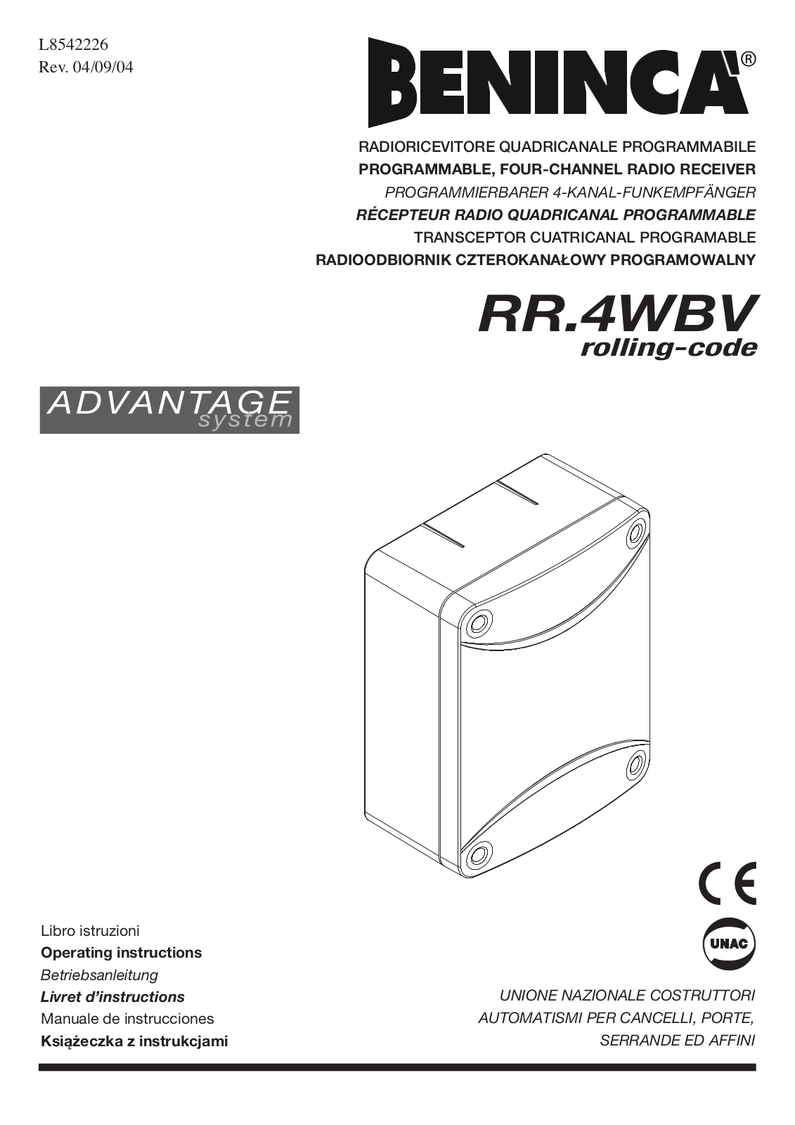 Beninca RR4WBV User Manual