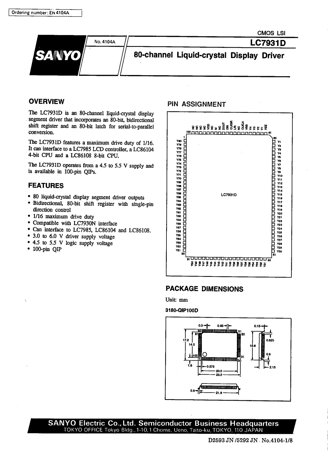 SANYO LC7931D Datasheet