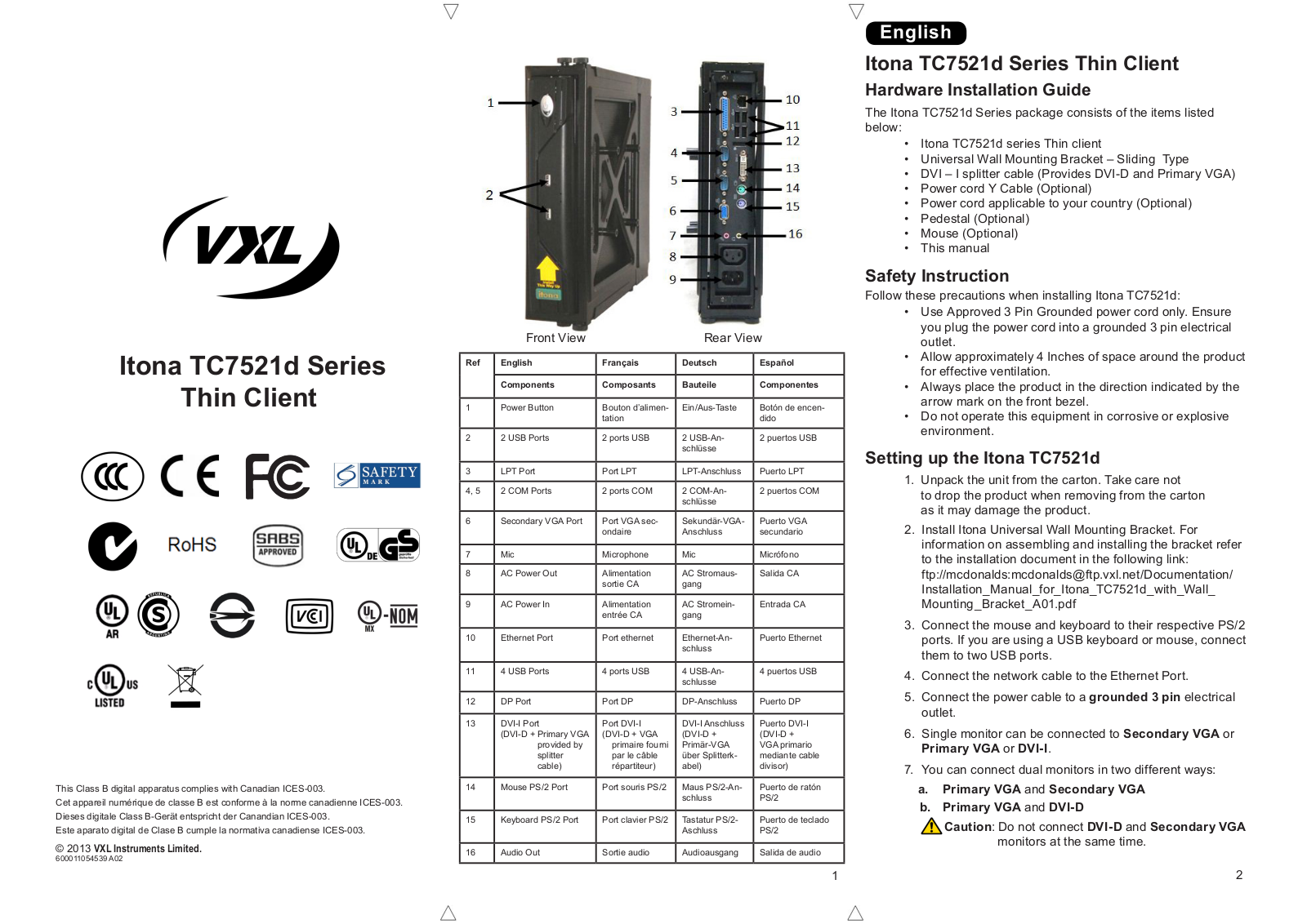 VXL Instruments TC7521d User Manual