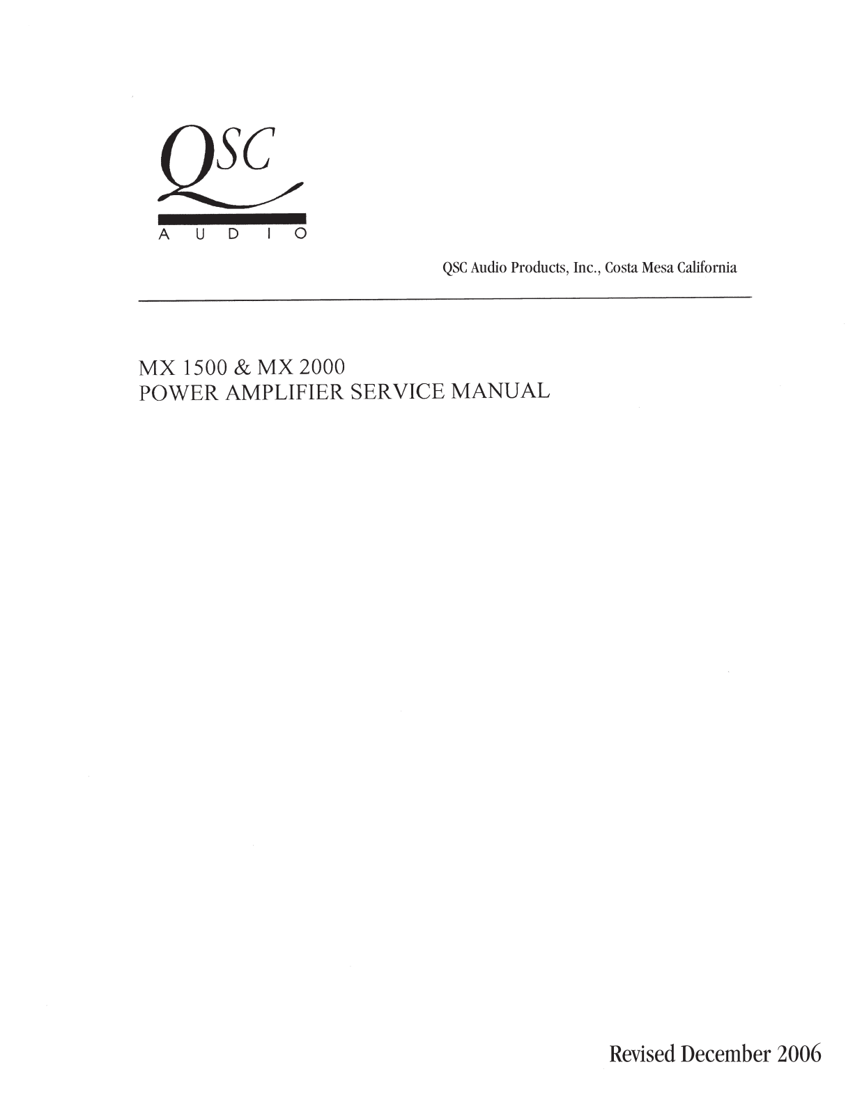 QSC MX-2000 Service manual - ManualMachine.com