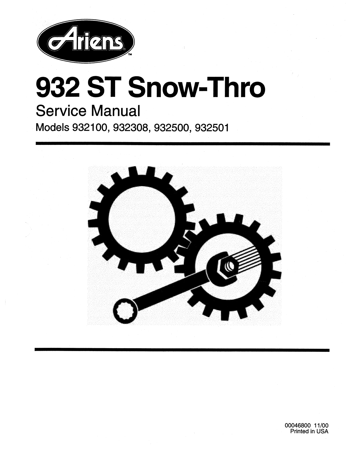 Ariens 932100, 932308, 932500, 932501 Service Manual