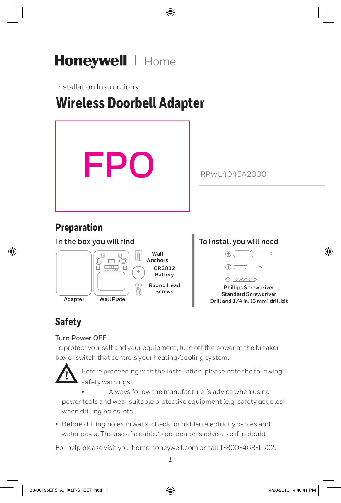 Ademco RPWL4045A User Manual