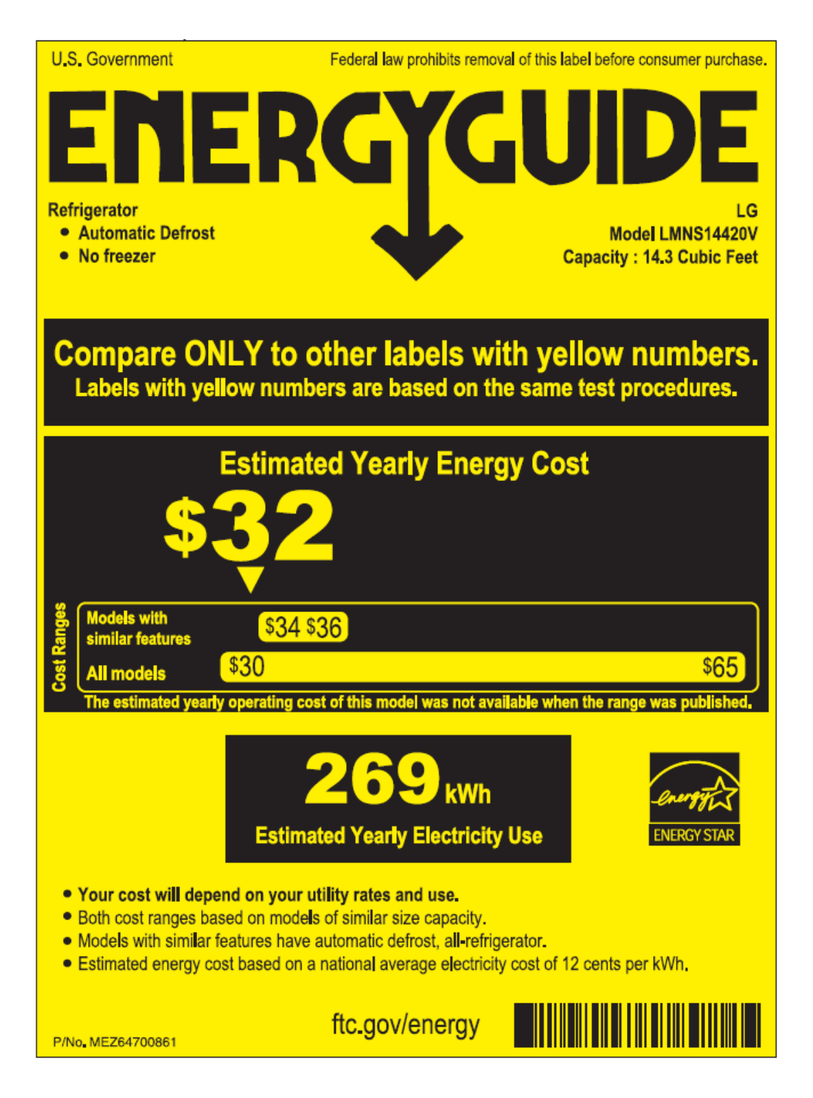 LG LMNS14420V Energy manual