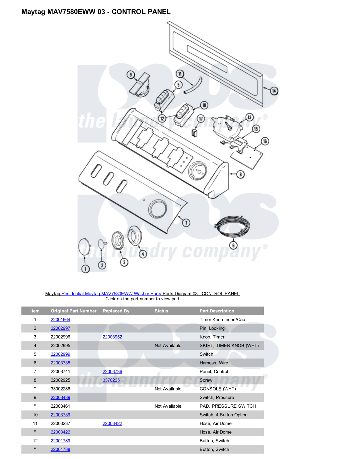 Maytag MAV7580EWW Parts Diagram