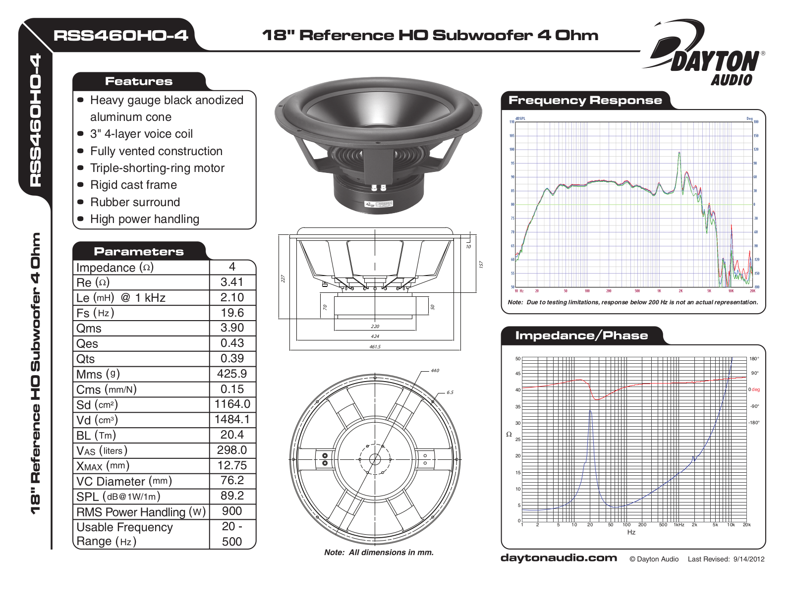 Dayton RSS460HO-4 User Manual