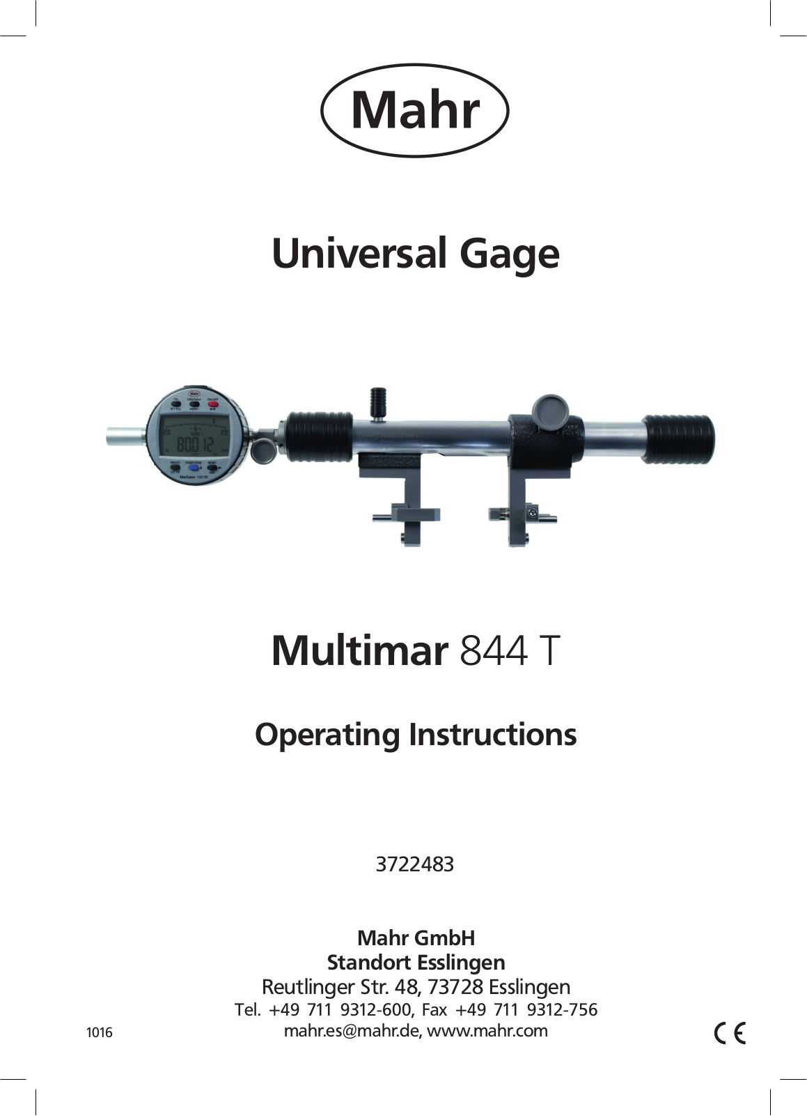 Mahr Multimar 844 T Operating Instructions Manual