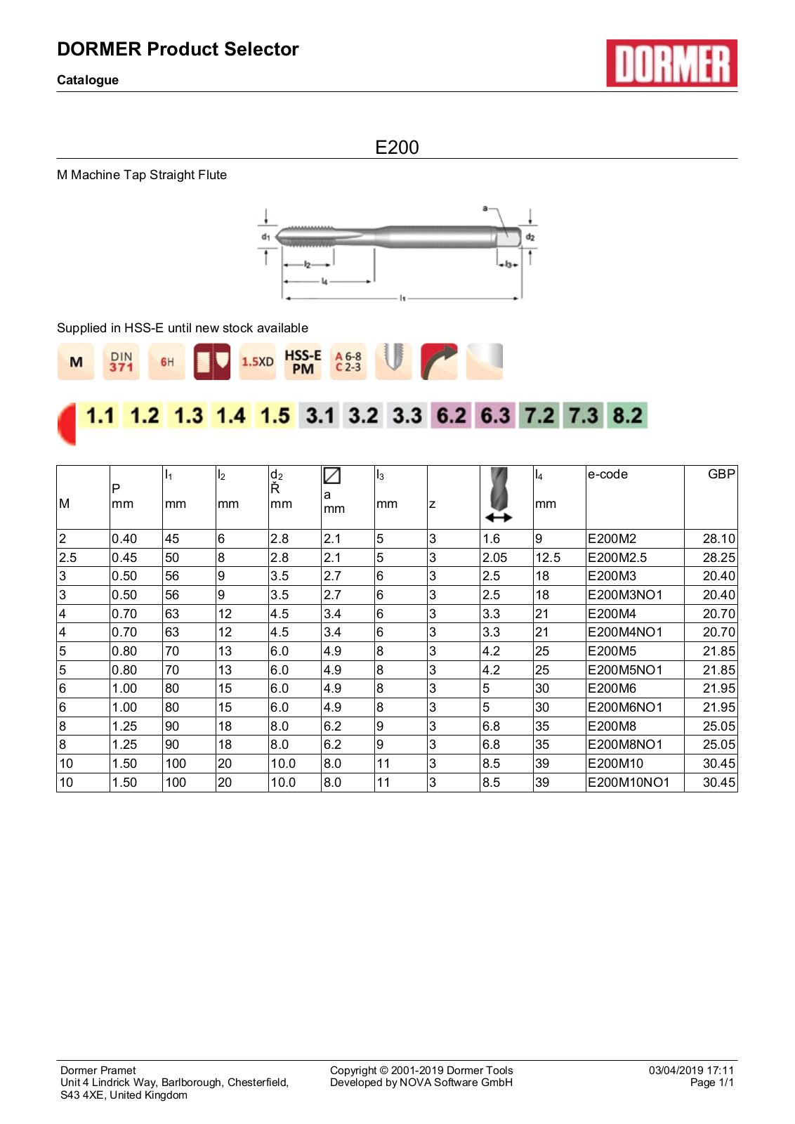 Dormer E200 Product Selector - ManualMachine.com