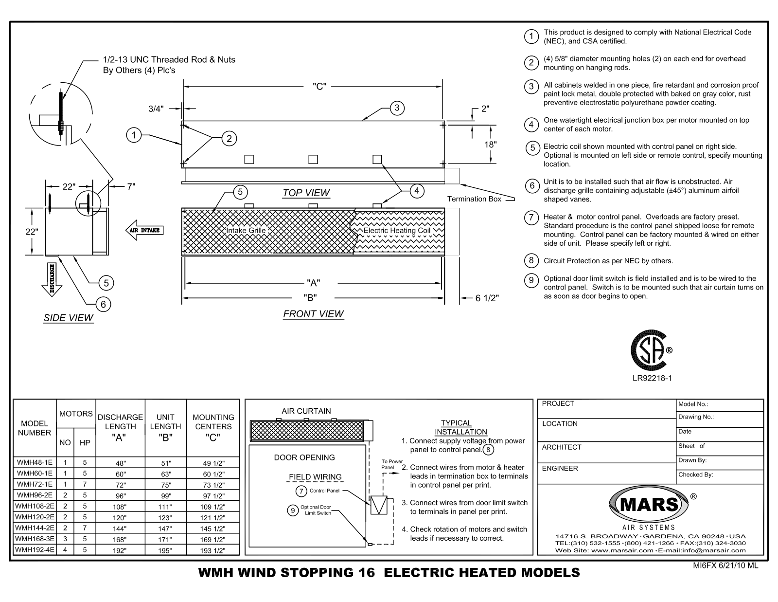 Mars Air WMH108-2E User Manual