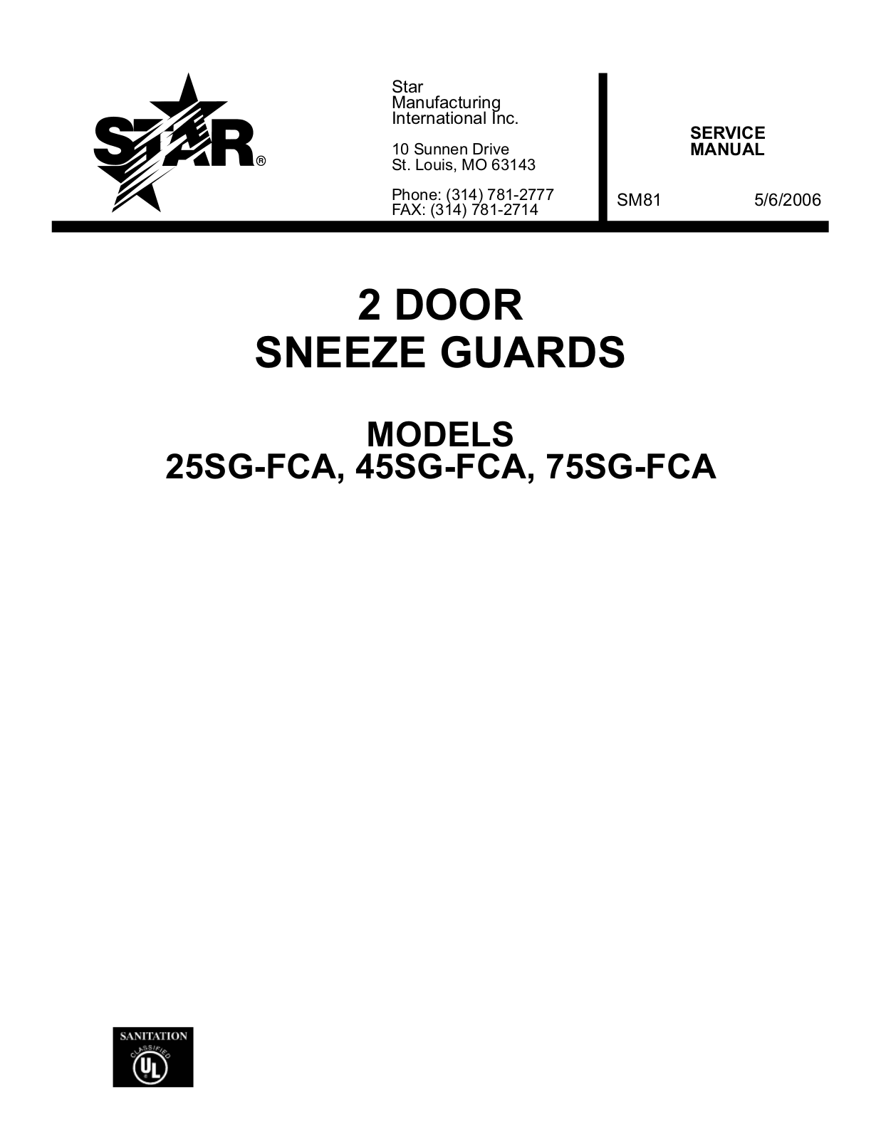 Star Manufacturing 45SG-FCA, 75SG-FCA Service Manual