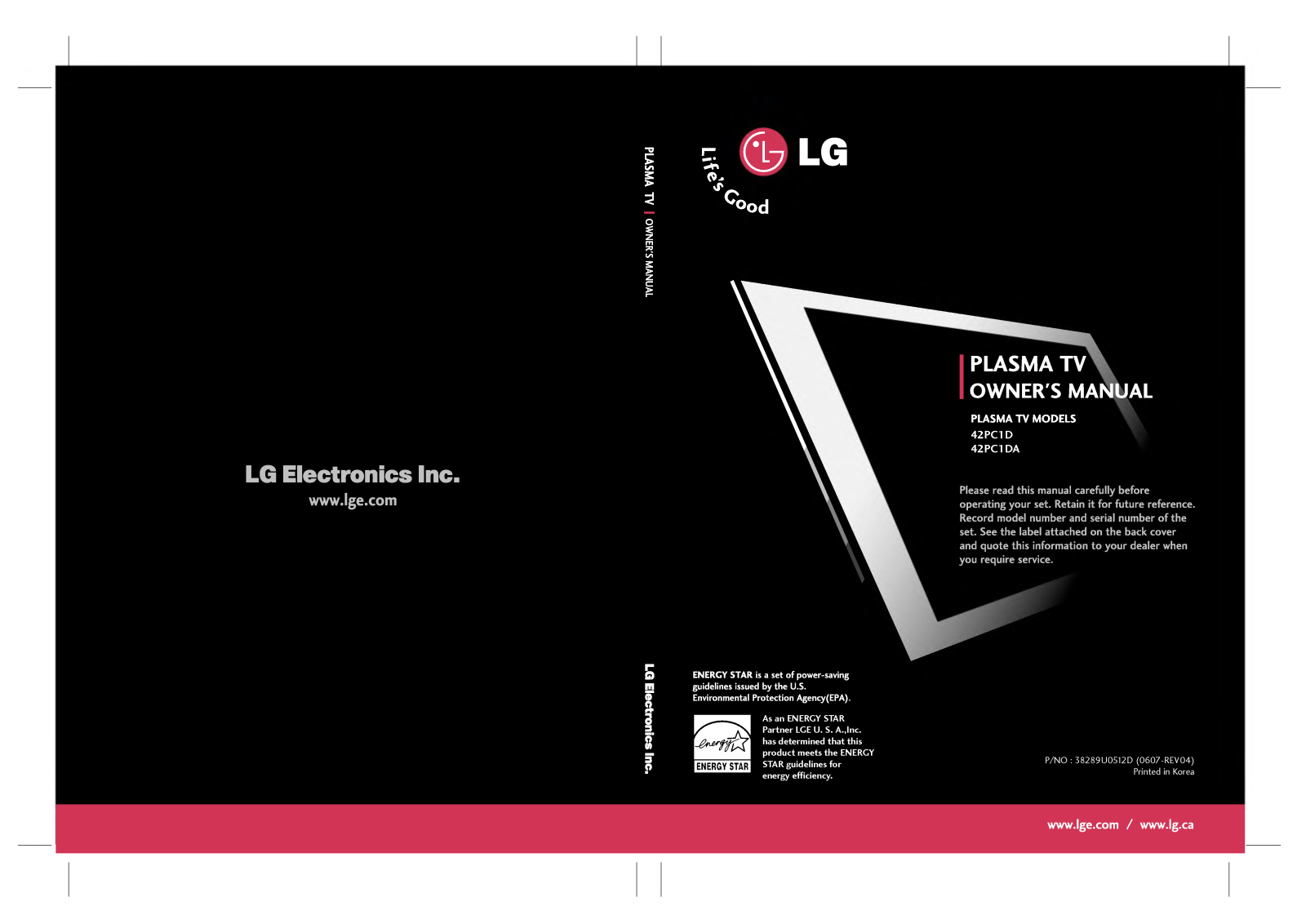 LG 42PC1DA, 42PC1DA-UB User Manual