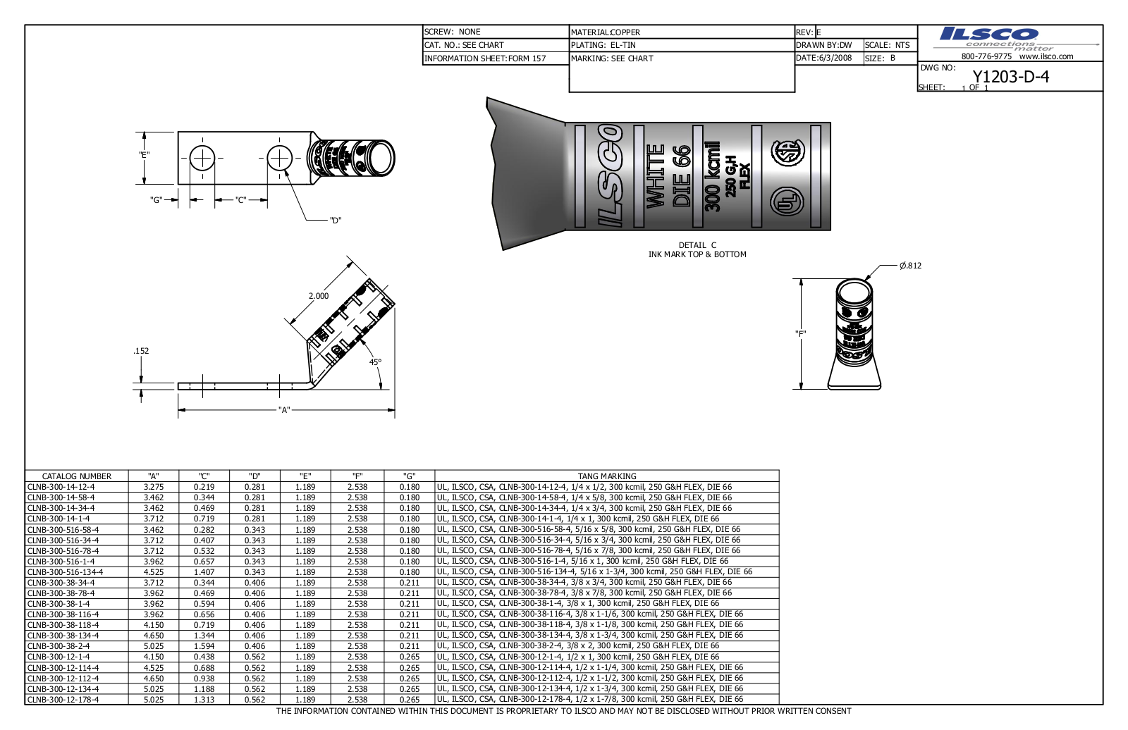 Ilsco CLNB-300-12-134-4 Data sheet