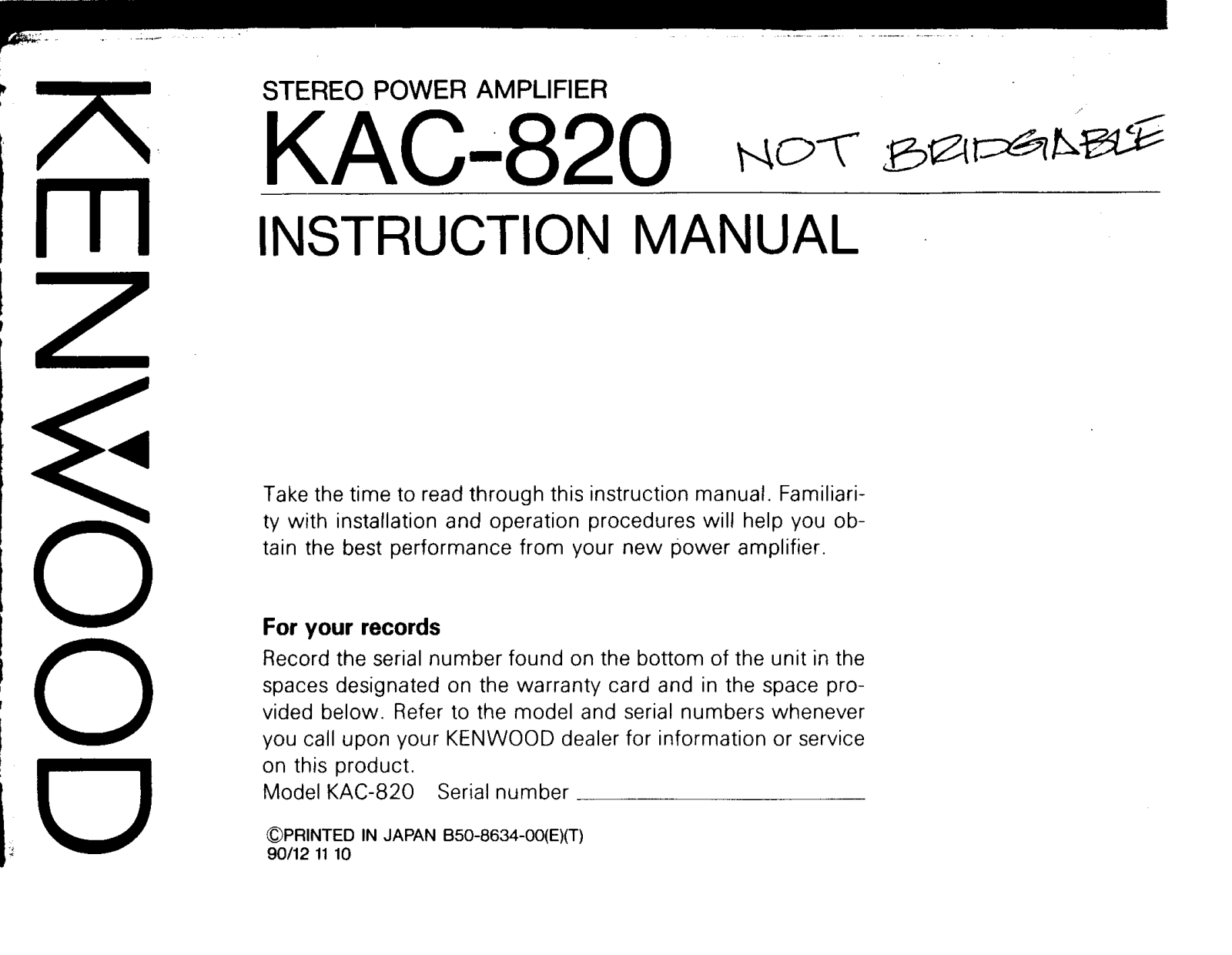 Kenwood KAC-820 Owner's Manual