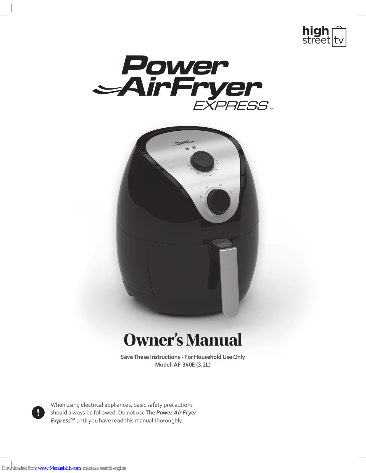 Power AirFryer Express AF-340E Owner's Manual