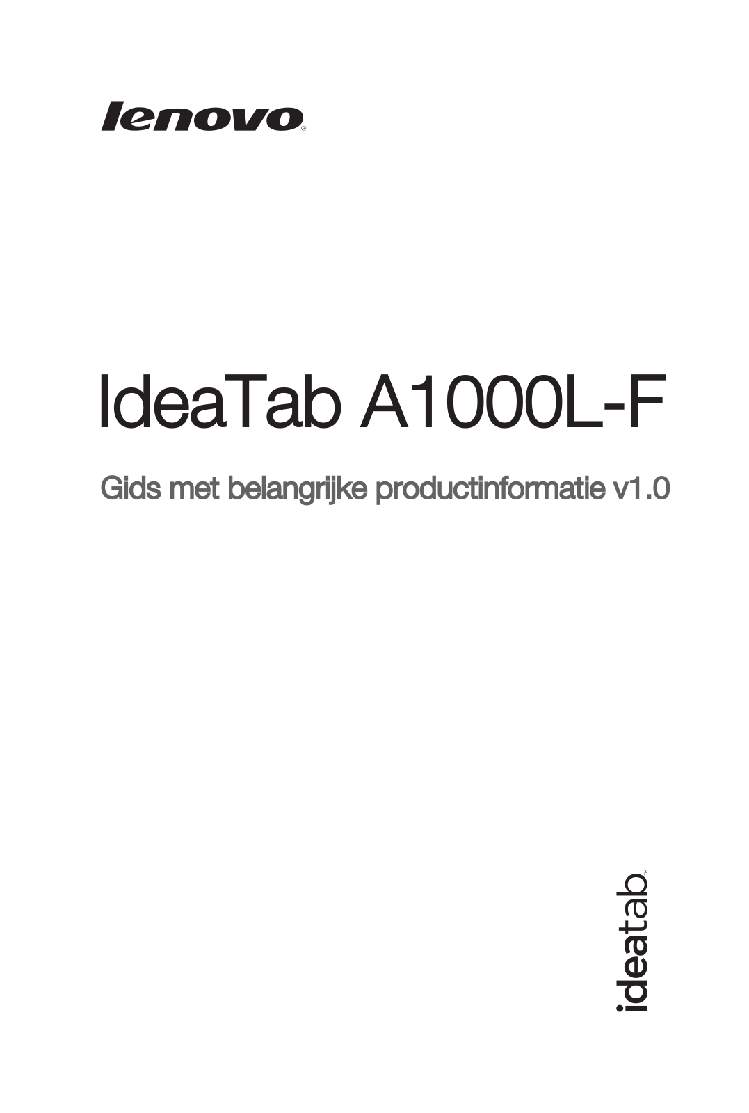 Lenovo IdeaTab A1000L-F Important Product Information Guide