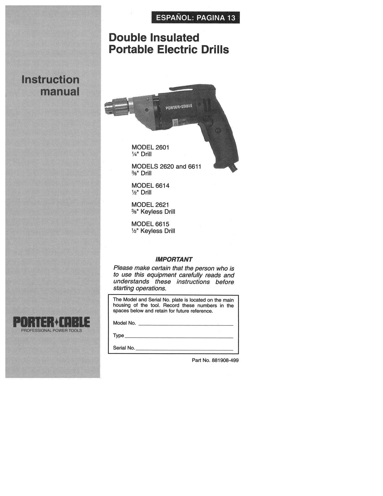 Porter-Cable 6614, 2601, 6611 User Manual