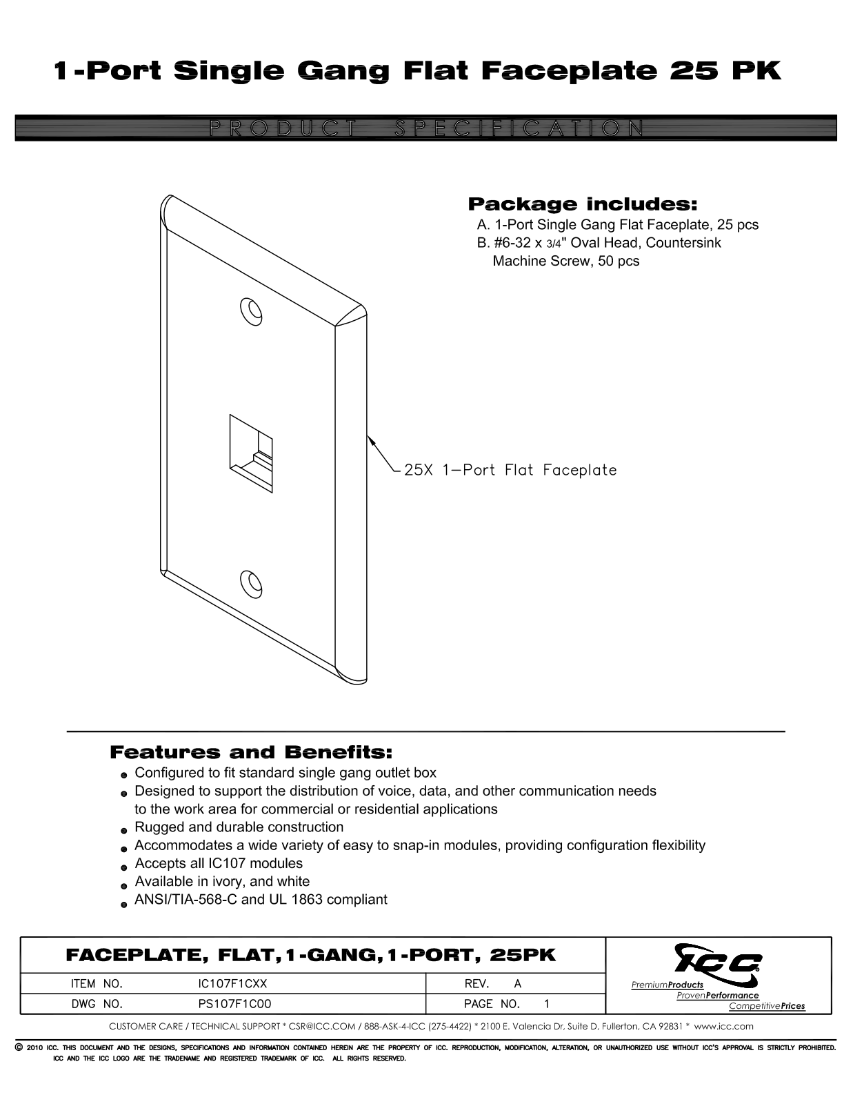 ICC IC107F1CIV, IC107F1CWH Specsheet