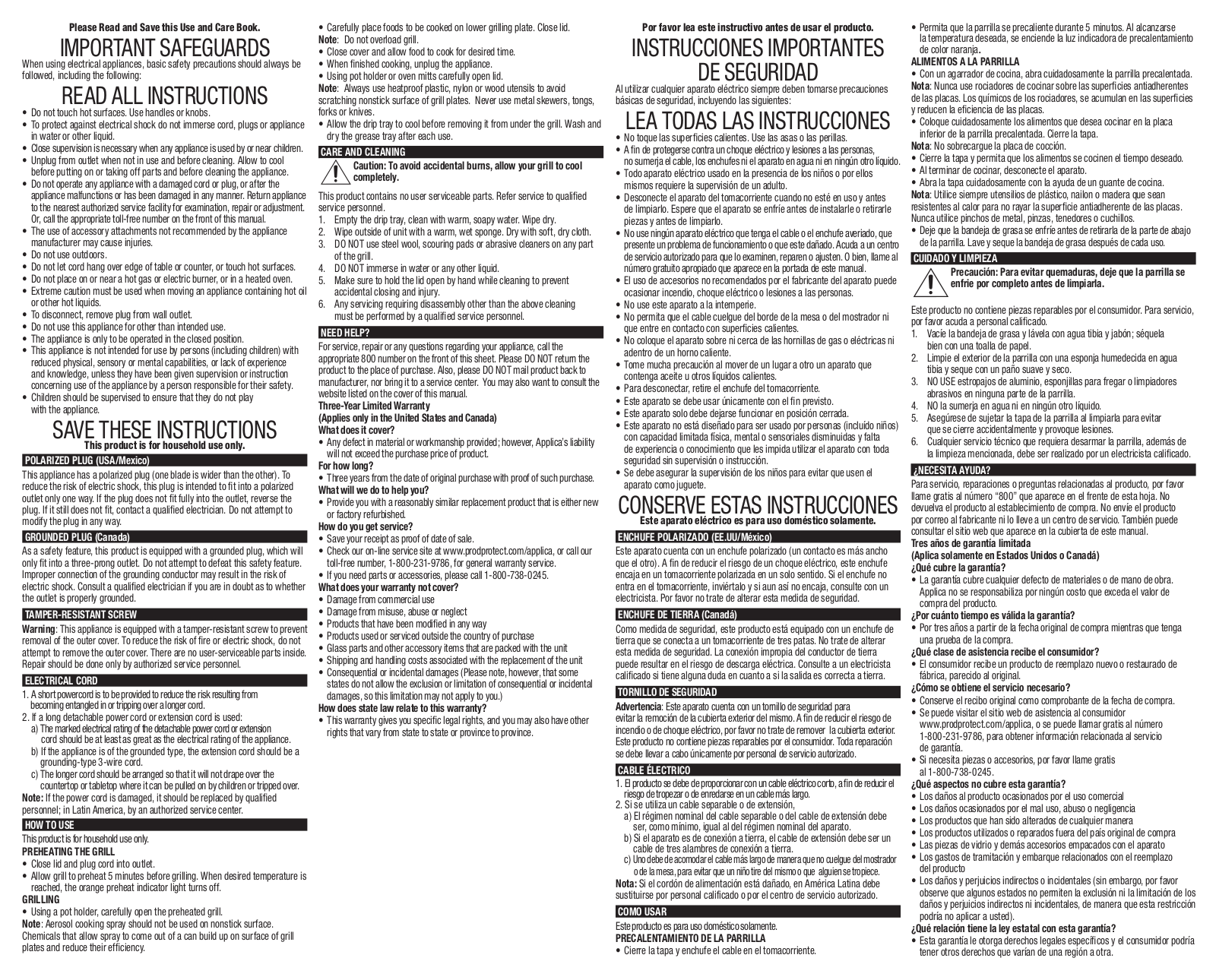 George Foreman GR0038 User Manual