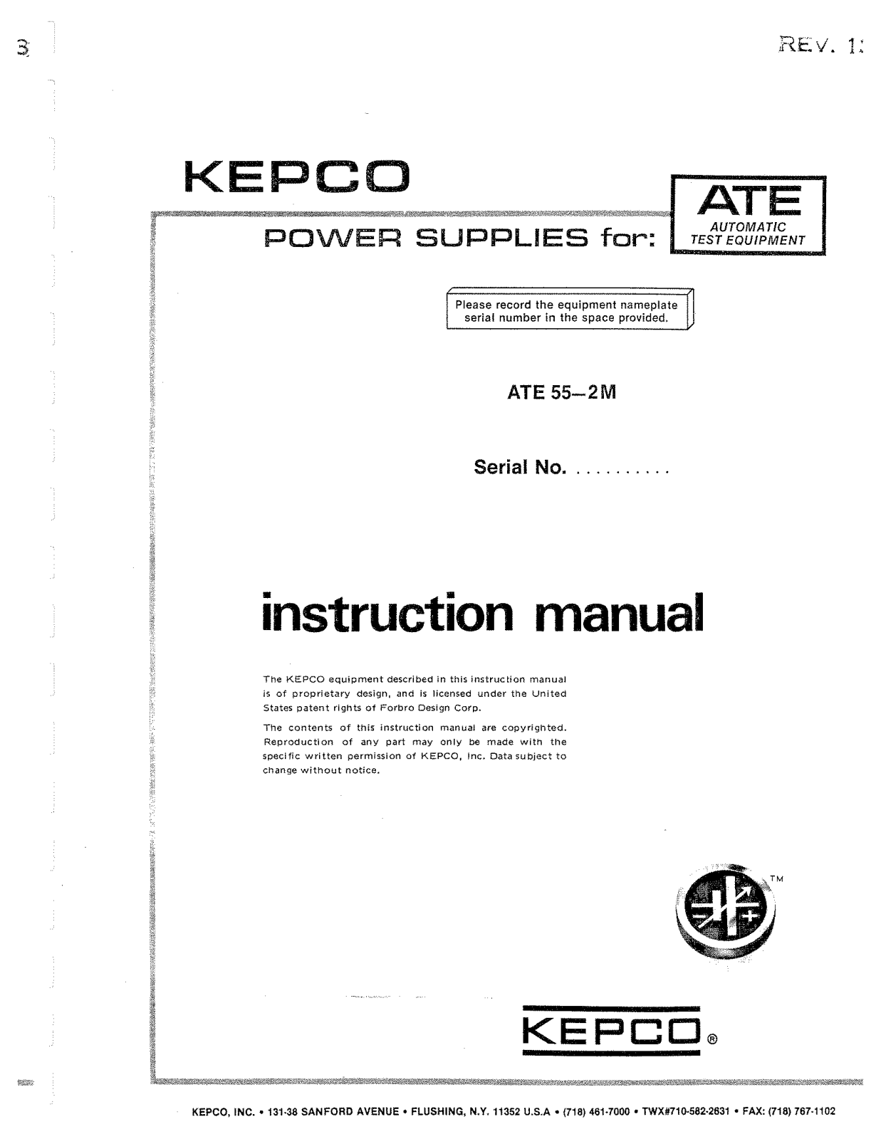 Kepco ATE 55—2 M User Manual