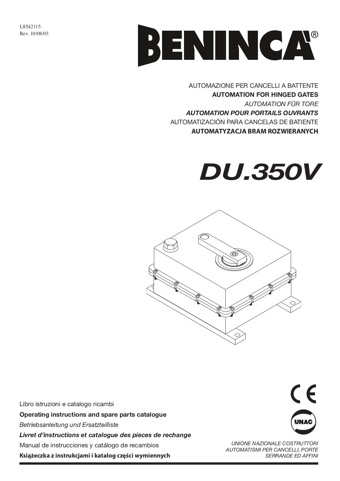 Beninca DU350V User Manual