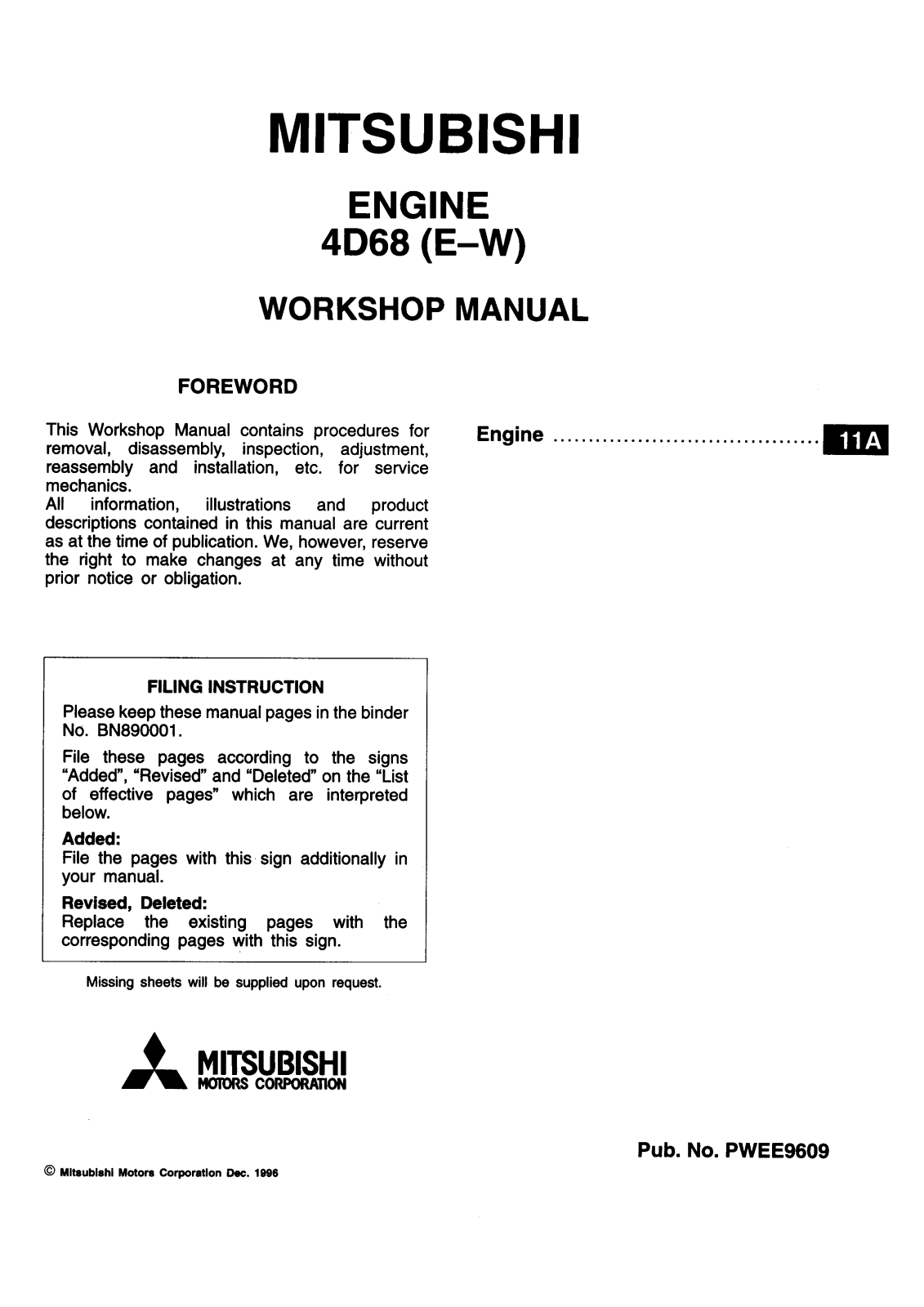 Mitsubishi 4D68 Workshop Manual