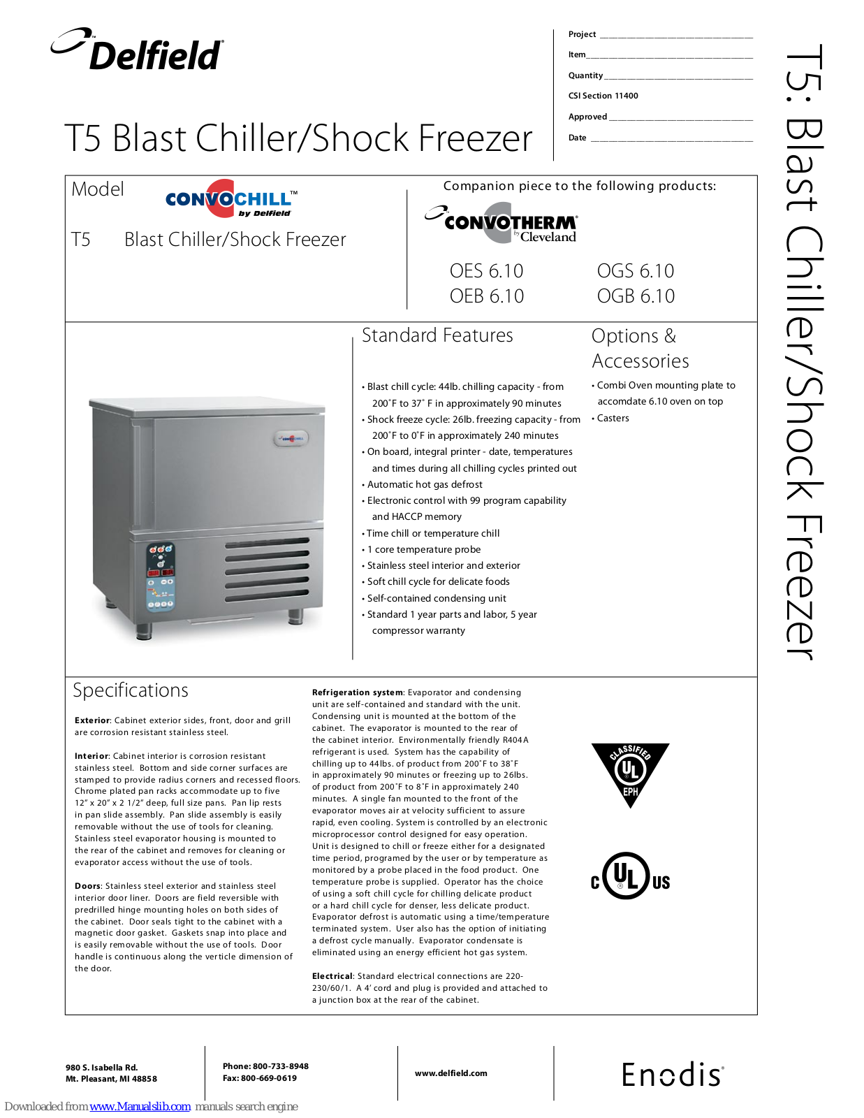 Delfield Convochill T5, H525, Ibico PouchMaster Pro Specification Sheet