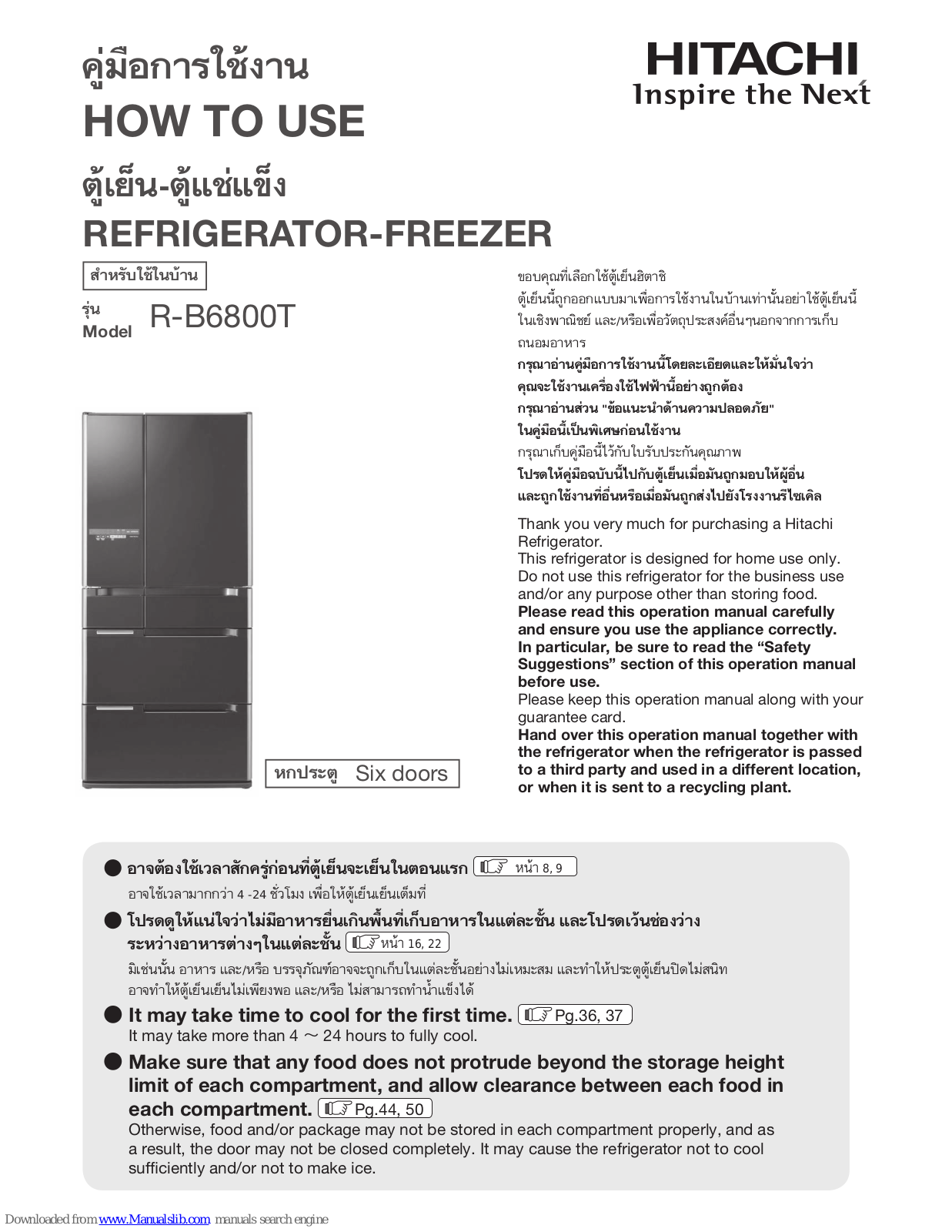 Hitachi R-B6800T User Manual