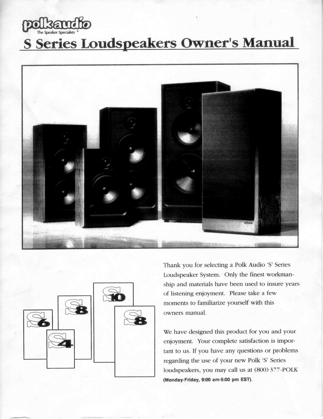 Polk audio S6, S8, S4, S10, S-SERIES User Manual