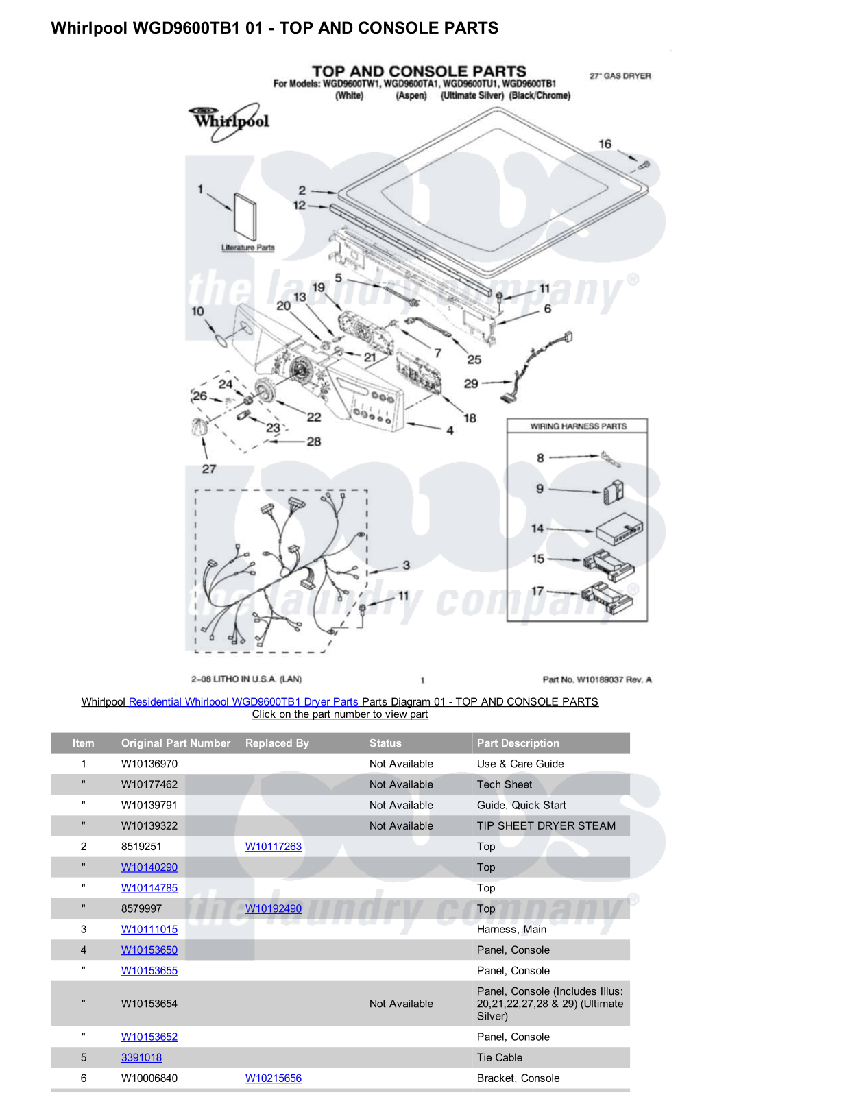 Whirlpool WGD9600TB1 Parts Diagram